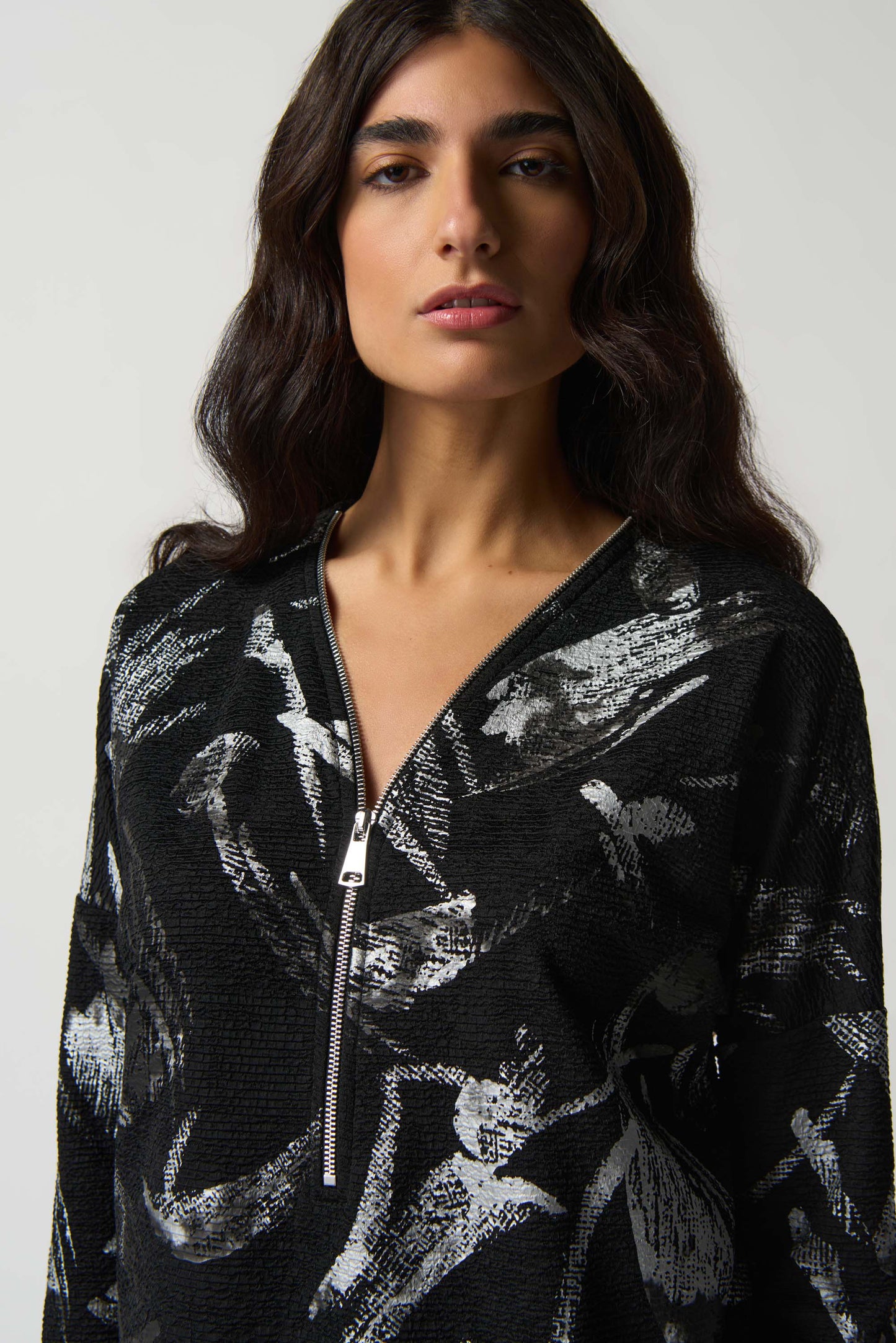 Joseph Ribkoff Abstract Print Boxy Top Black/Multi 233207-196