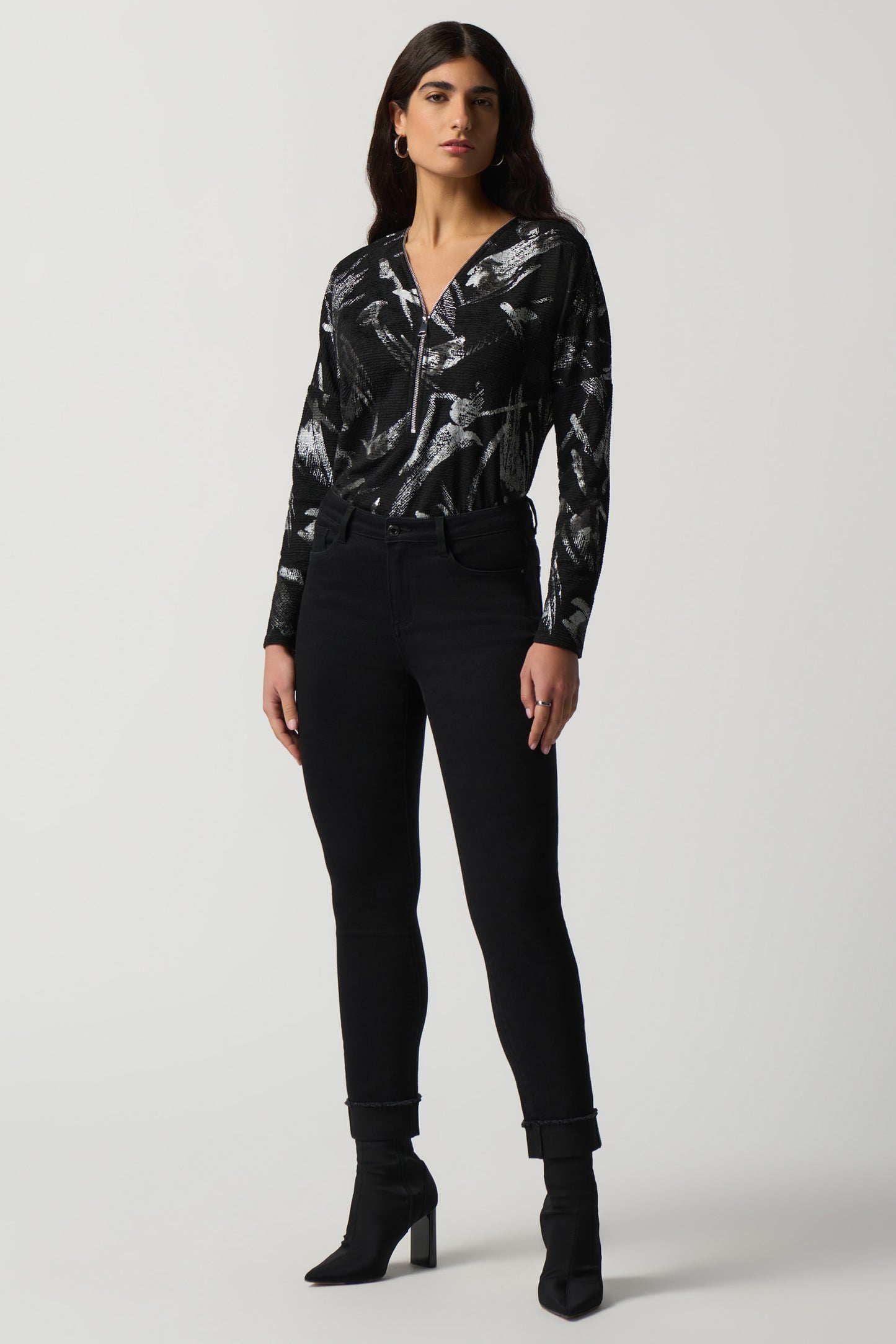 Joseph Ribkoff Abstract Print Boxy Top Black/Multi 233207-196