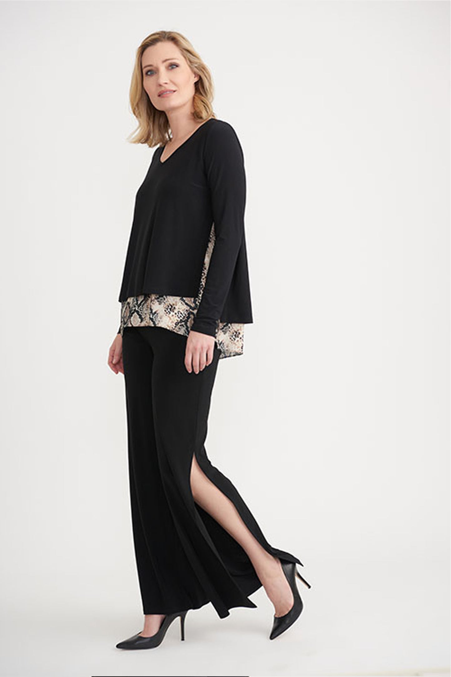 Joseph Ribkoff Snake Print Trim Top Black/Multi 203560