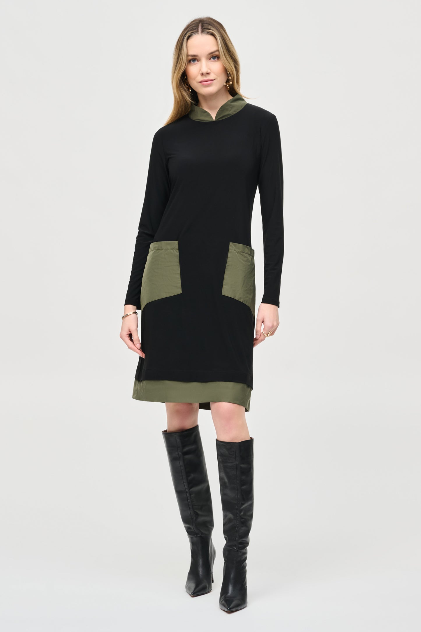 Joseph Ribkoff Silky Knit And Memory Trapeze Dress Black/Iguana 243031-4294