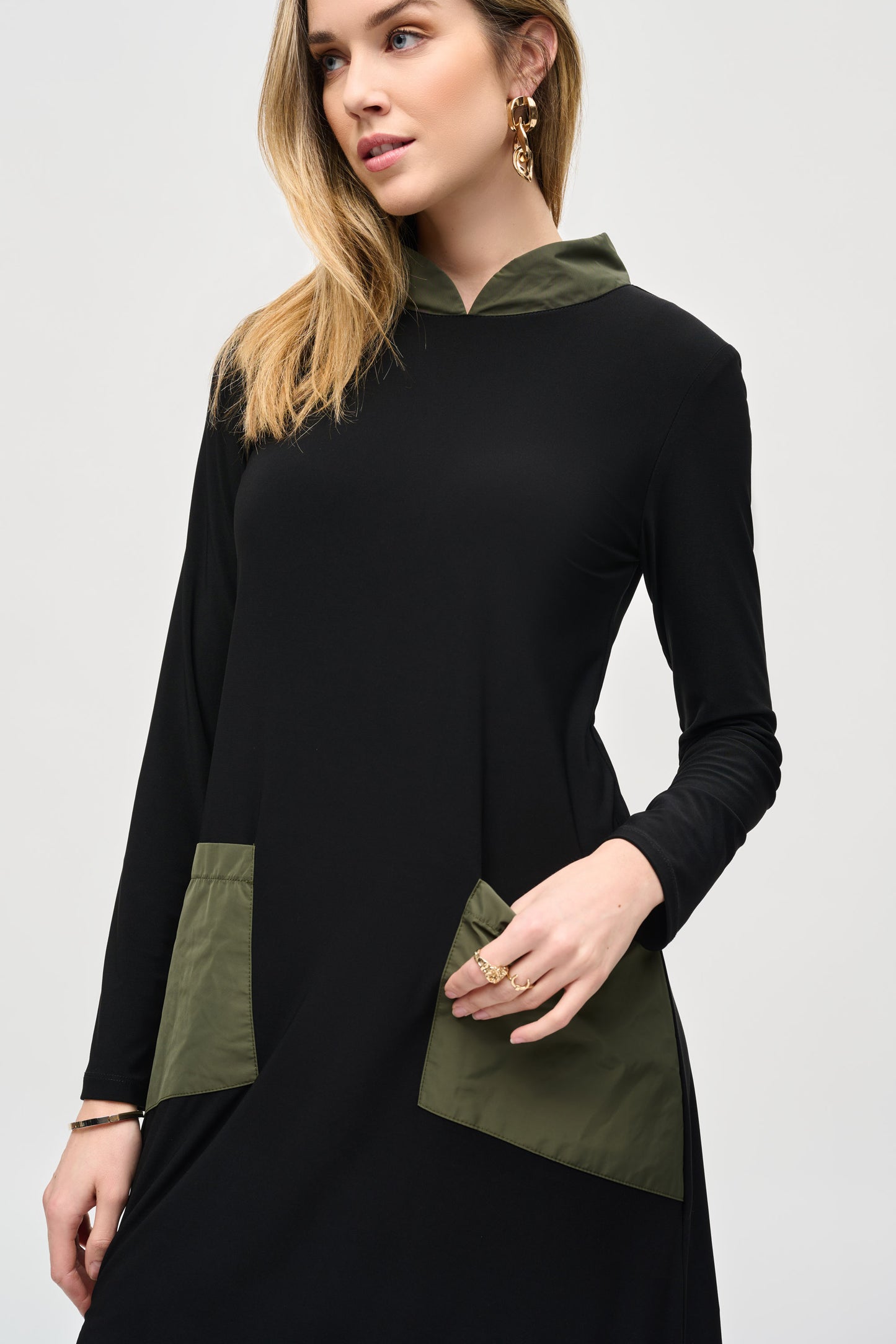 Joseph Ribkoff Silky Knit And Memory Trapeze Dress Black/Iguana 243031-4294