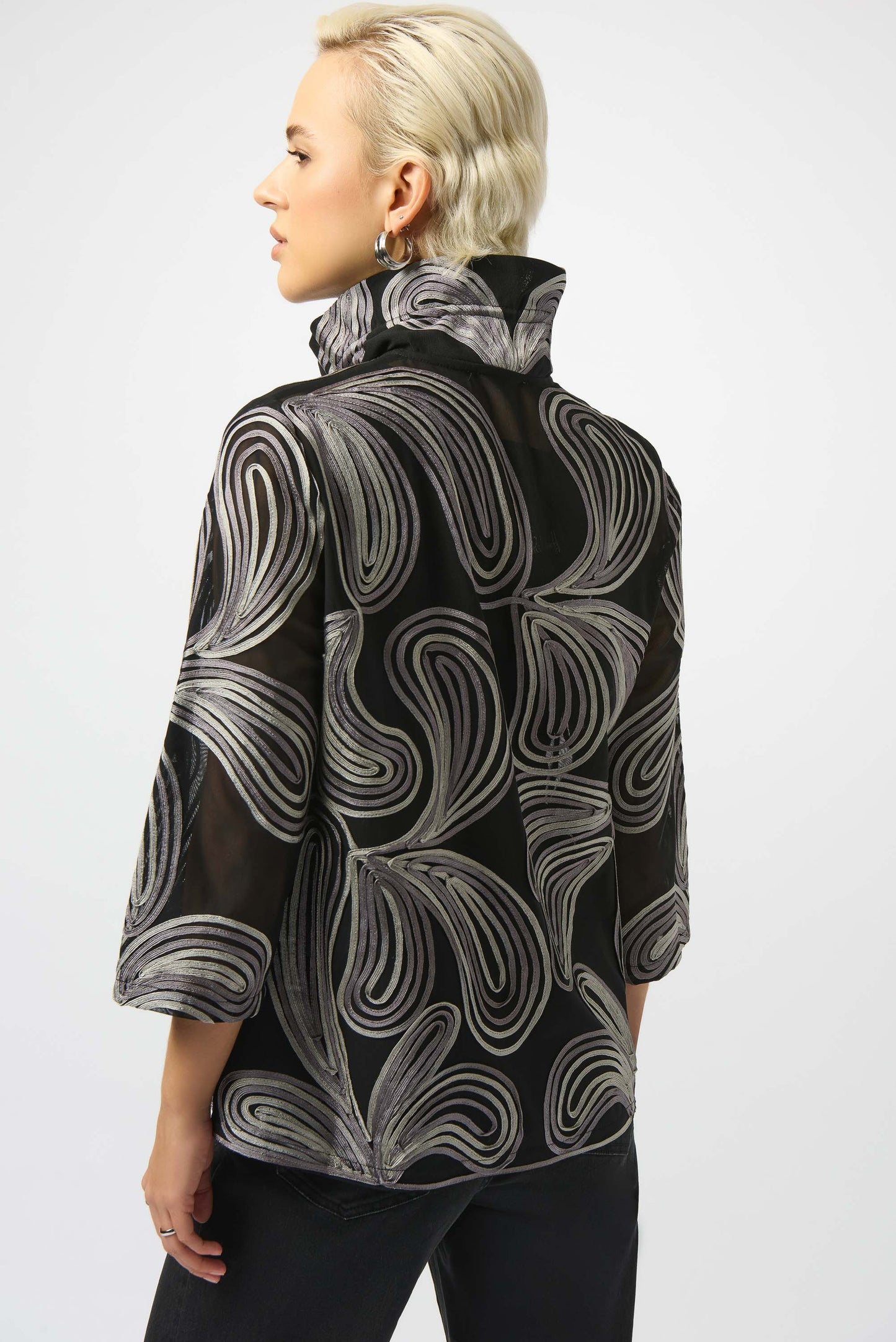 Joseph Ribkoff Embroidered Mesh Straight Jacket Black 253949-178