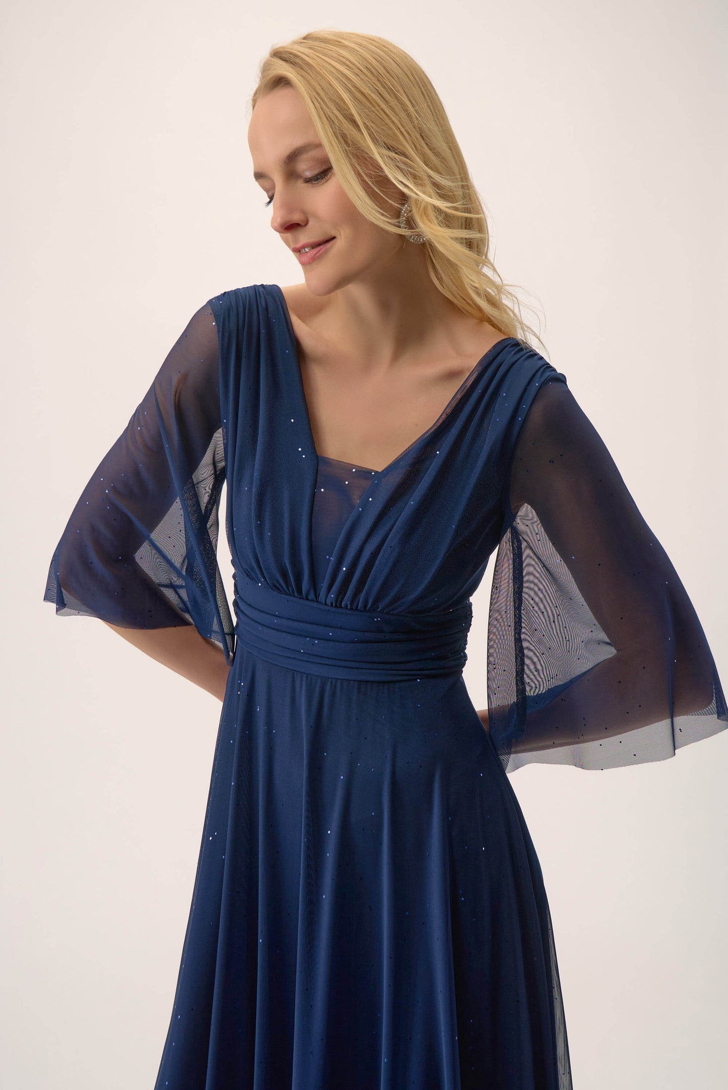 Joseph Ribkoff Sparkle Mesh A-Line Gown Navy 254723-51