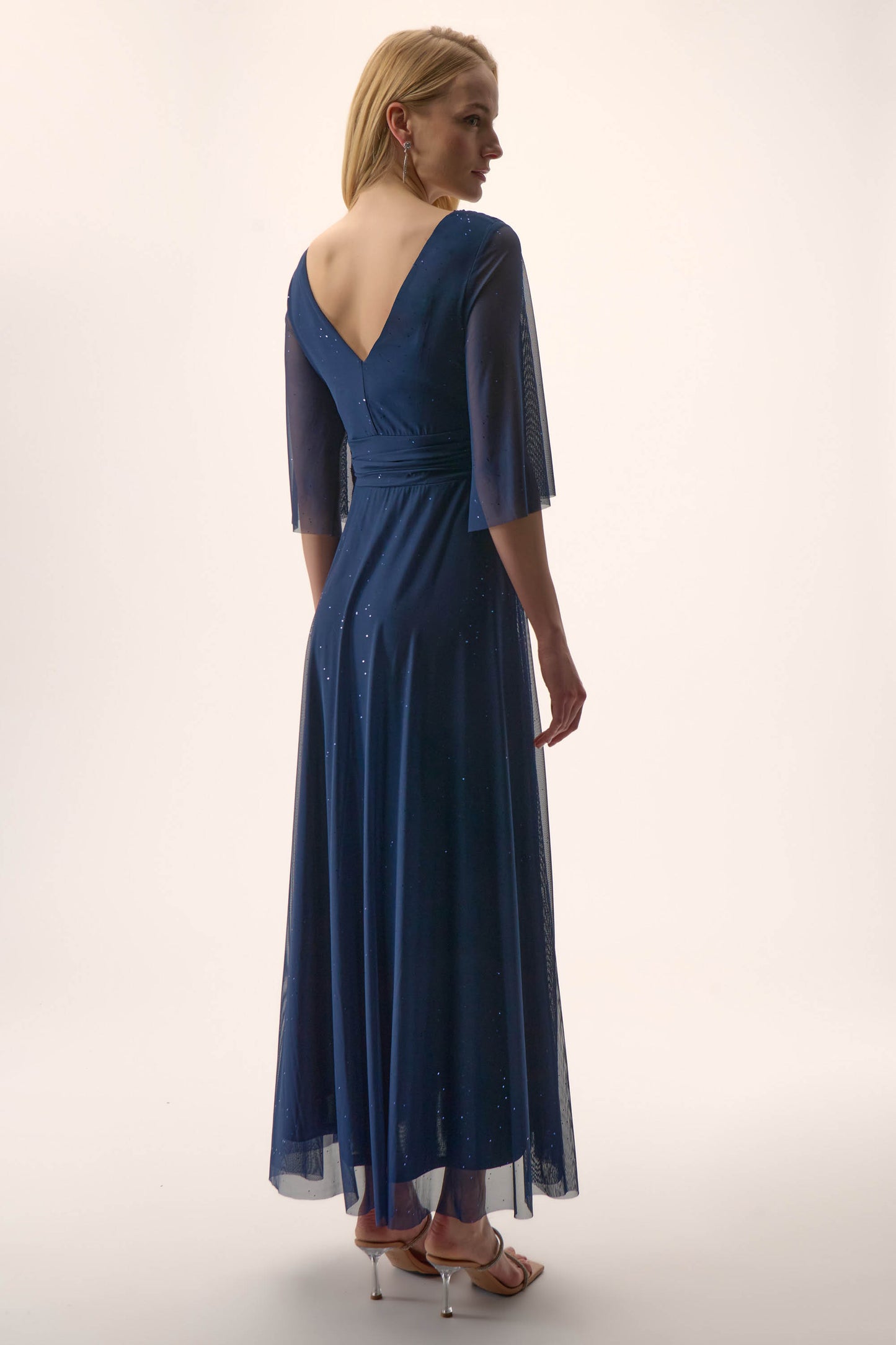 Joseph Ribkoff Sparkle Mesh A-Line Gown Navy 254723-51