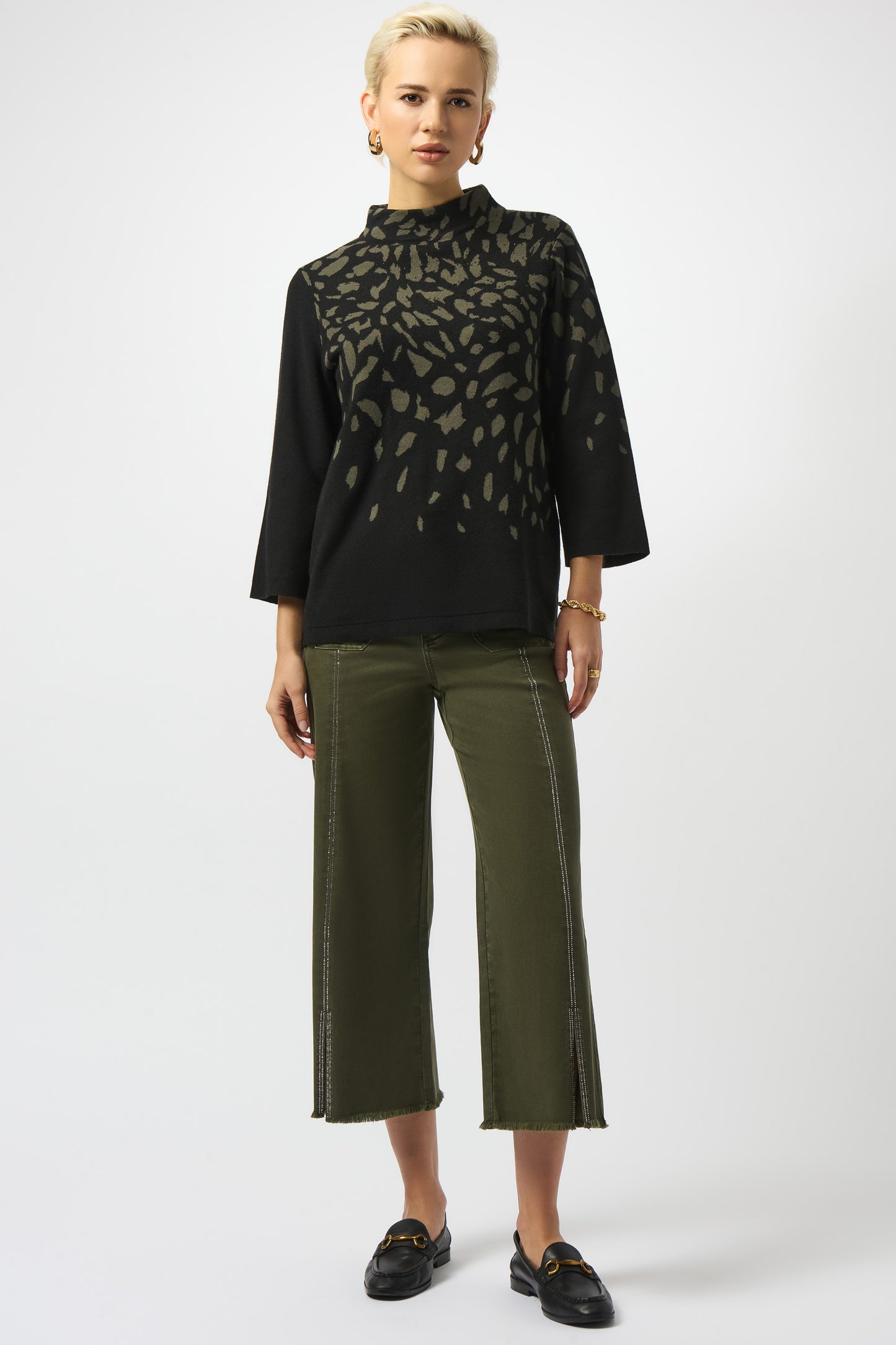 Joseph Ribkoff Jacquard Animal Print Sweater Avocado 253912-3943