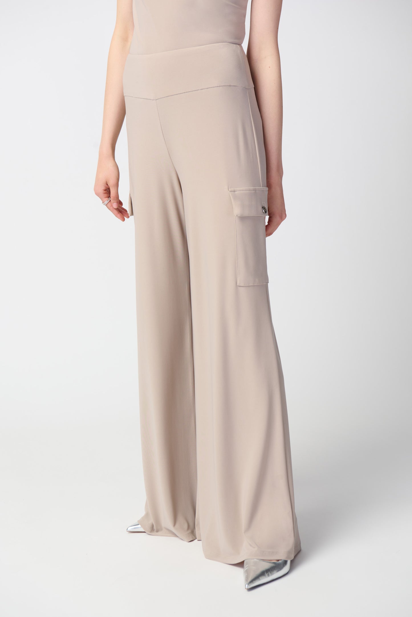 Joseph Ribkoff Silky Knit Wide-Leg Cargo Pants Dune 241011-3976