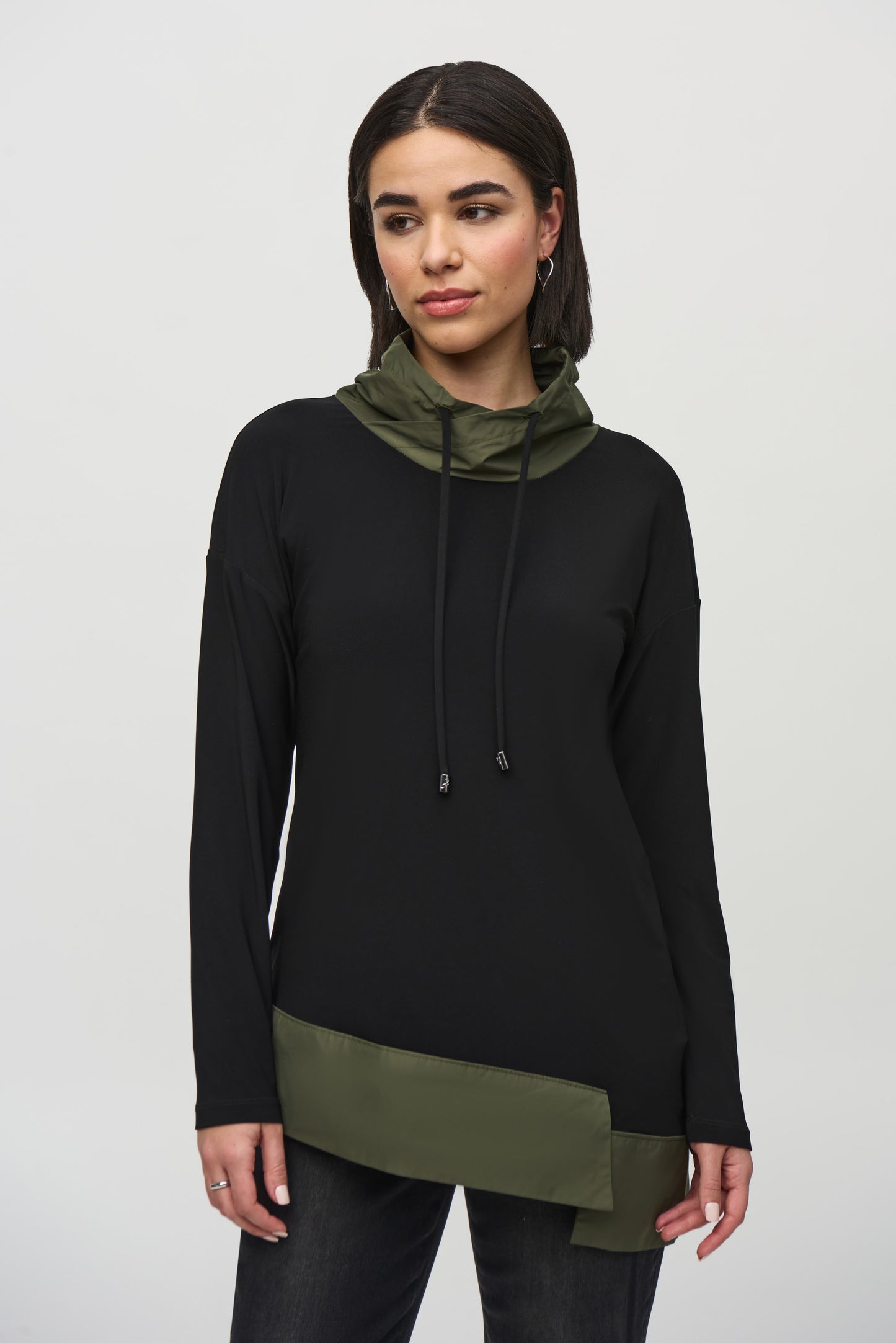 Joseph Ribkoff Silky Knit And Memory Asymmetrical Tunic Black/Iguana 244234-4294