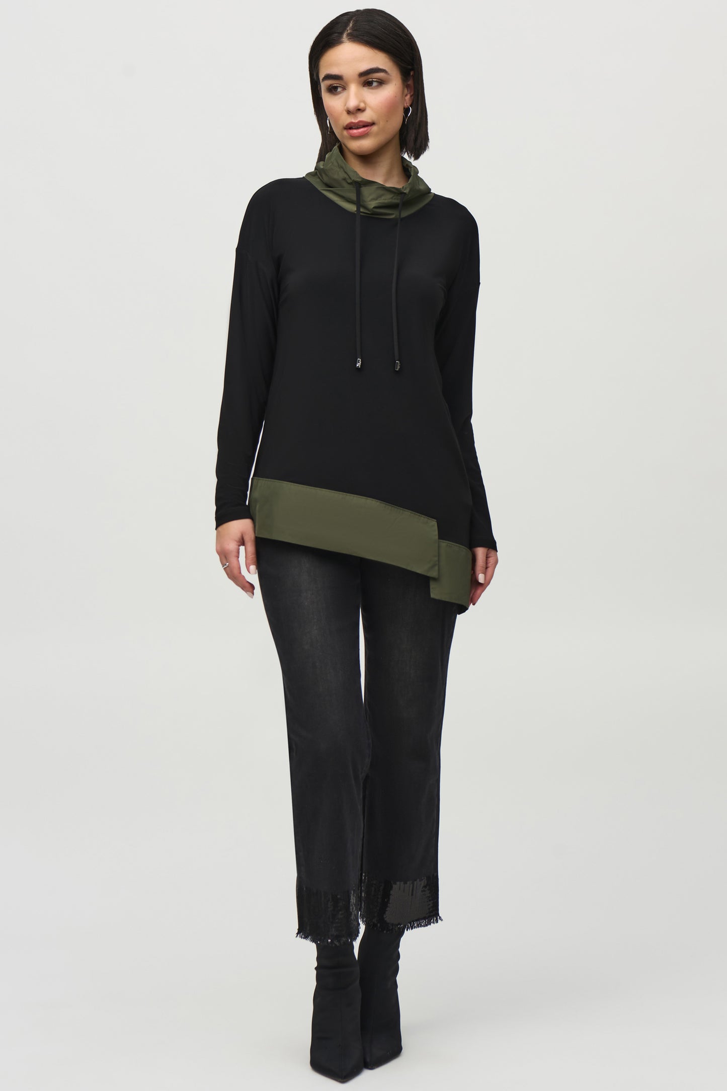 Joseph Ribkoff Silky Knit And Memory Asymmetrical Tunic Black/Iguana 244234-4294