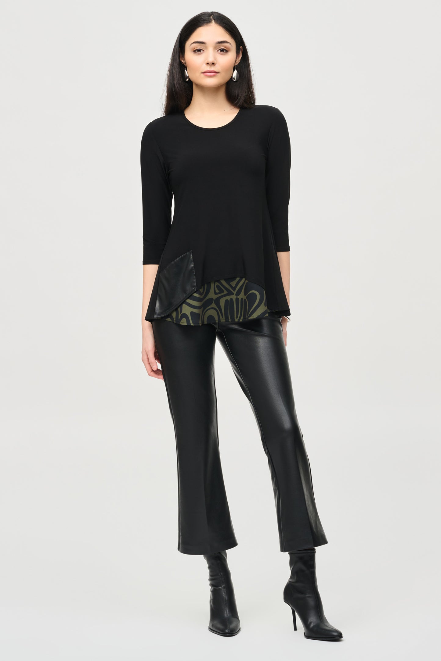 Joseph Ribkoff Silky Knit Tunic With Abstract Print Layer Black/Green 243123-3734