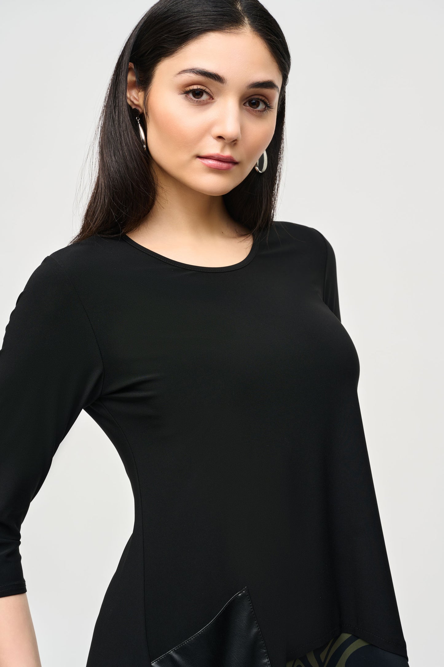 Joseph Ribkoff Silky Knit Tunic With Abstract Print Layer Black/Green 243123-3734