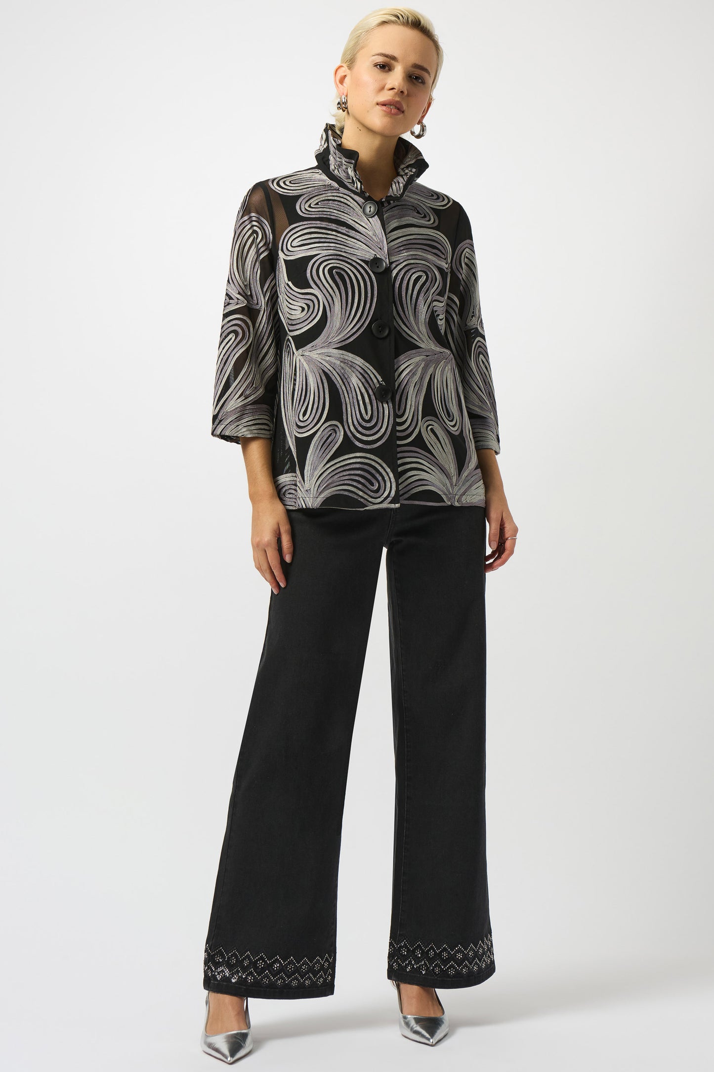 Joseph Ribkoff Embroidered Mesh Straight Jacket Black 253949-178