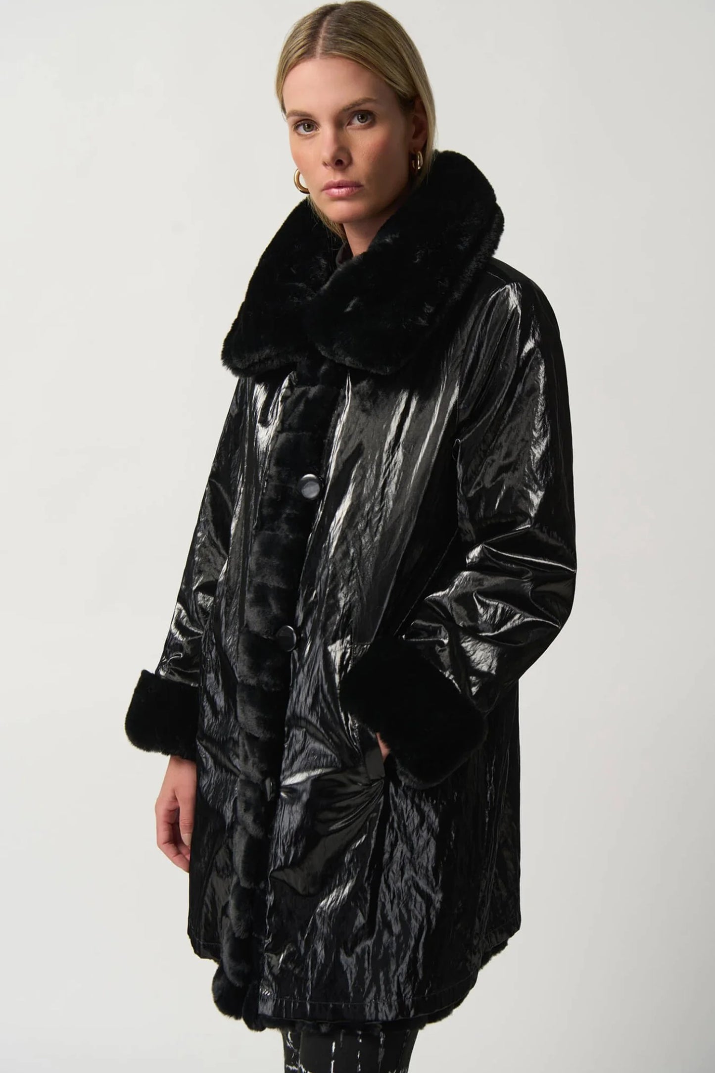 Joseph Ribkoff Faux Fur Reversible Puffer Coat Black 233900-11