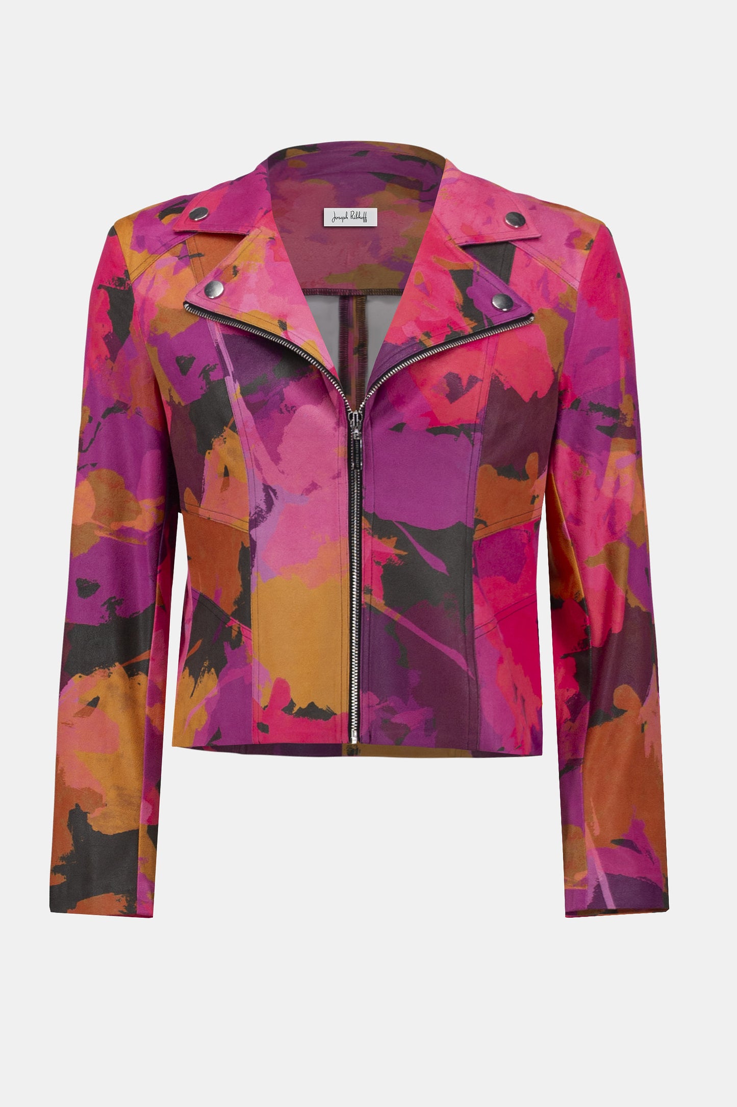 Joseph Ribkoff Foiled Faux Suede Abstract Print Fitted Jacket Pink/Multi 253954-178