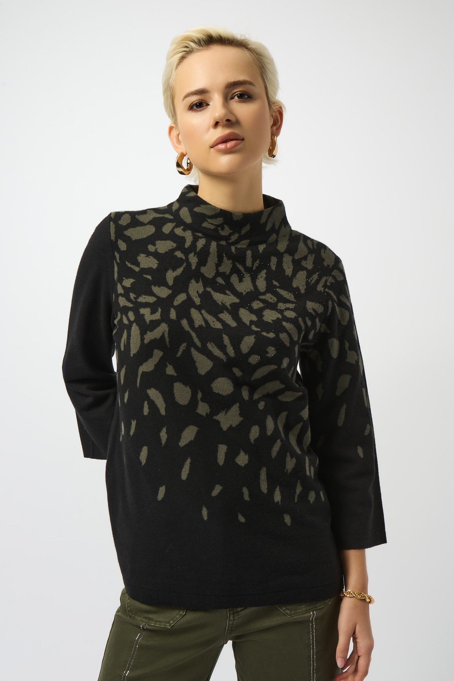 Joseph Ribkoff Jacquard Animal Print Sweater Avocado 253912-3943