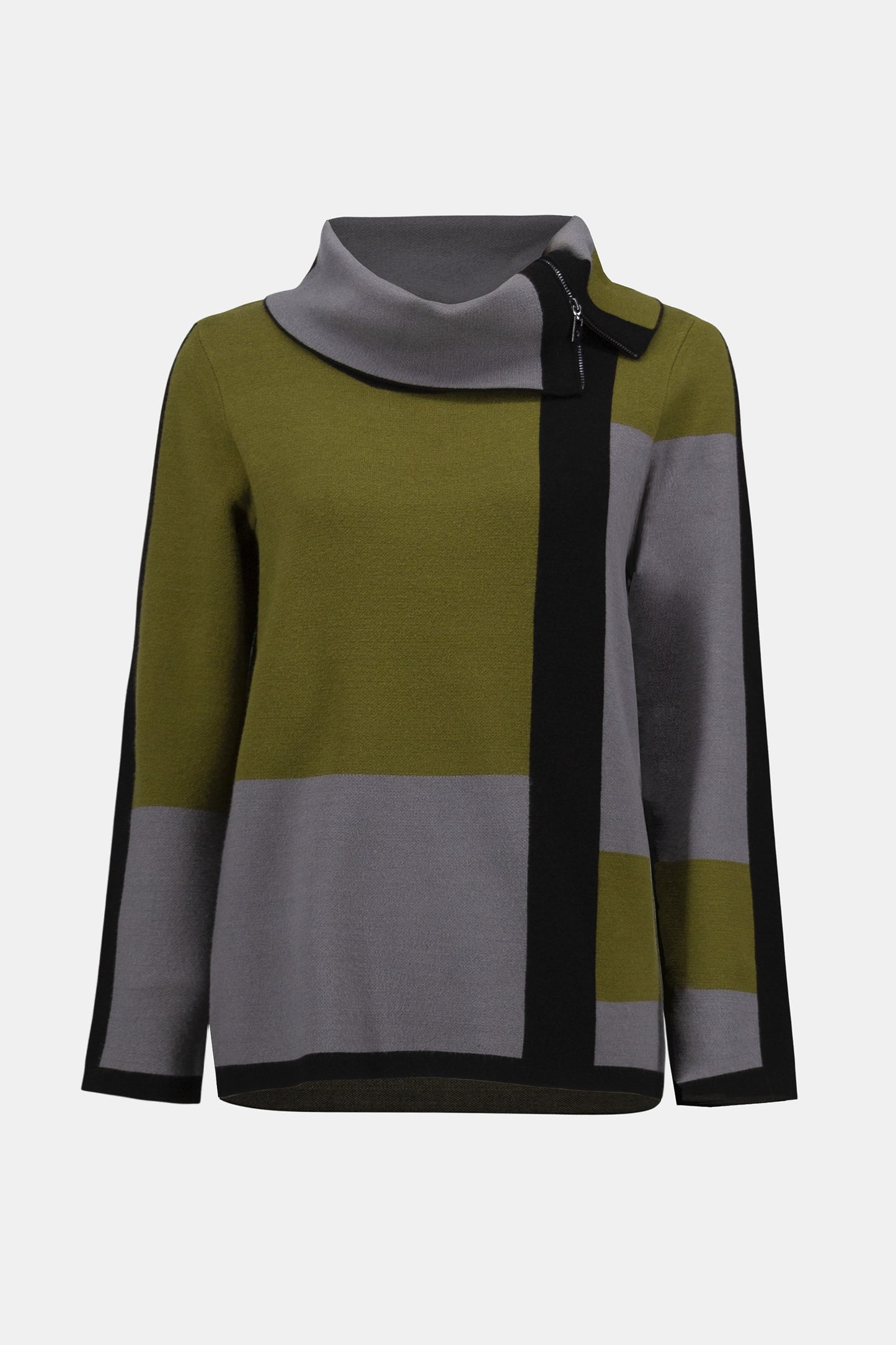 Joseph Ribkoff Jacquard Sweater Colour Block Pullover Black/Artichoke/Grey 253911-4452