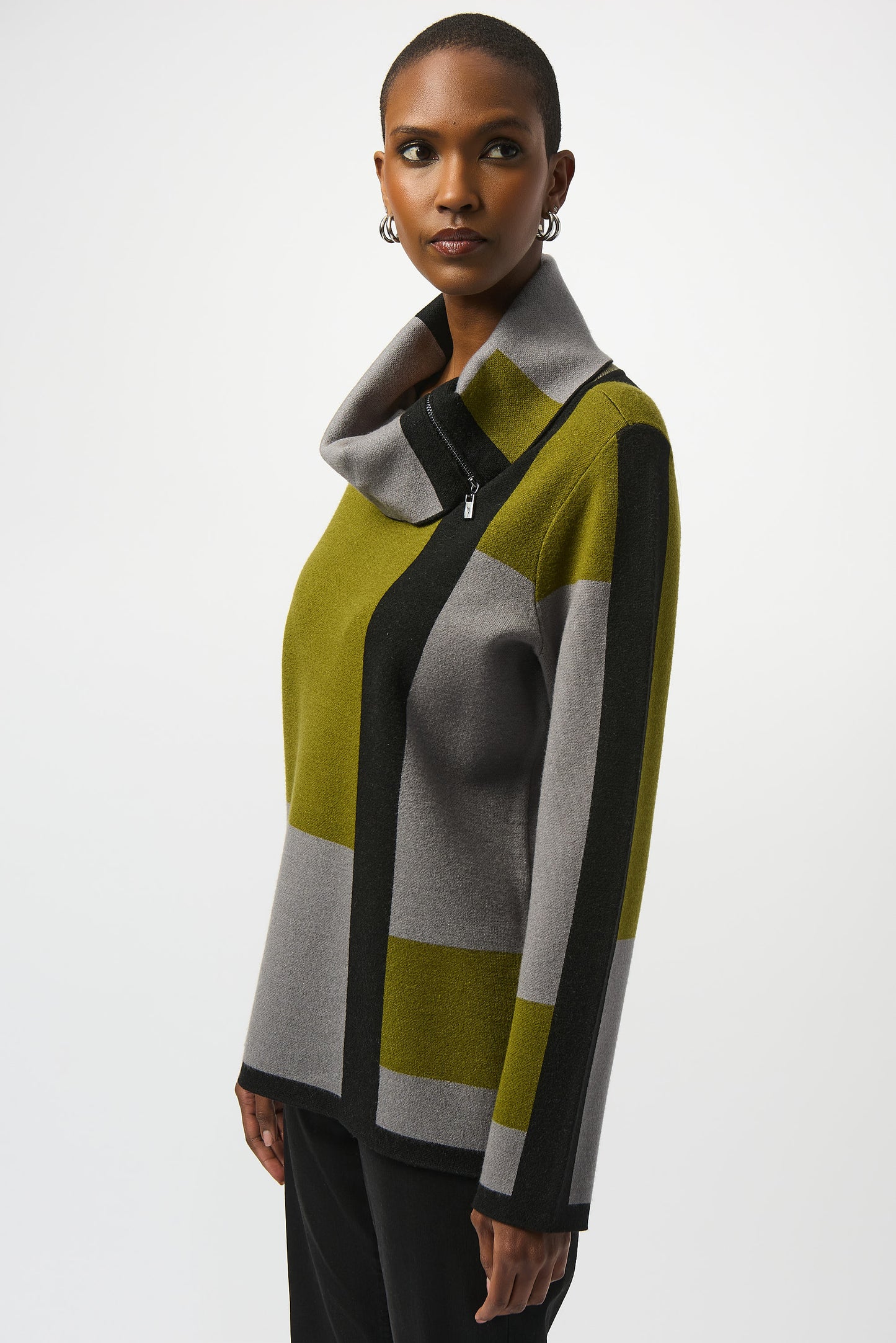 Joseph Ribkoff Jacquard Sweater Colour Block Pullover Black/Artichoke/Grey 253911-4452