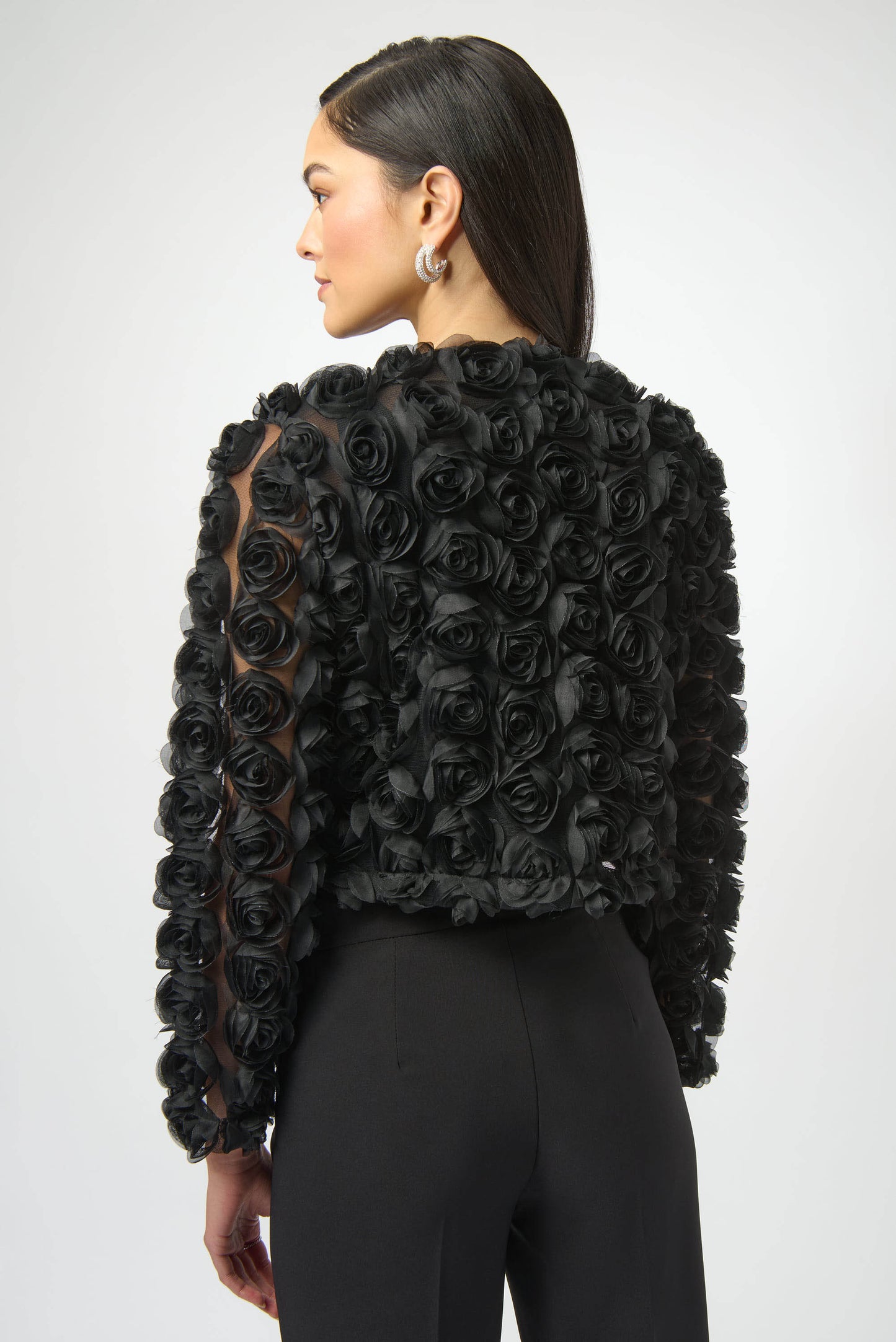 Joseph Ribkoff Rosette Embroidered Straight Cover Up Black 254180-11
