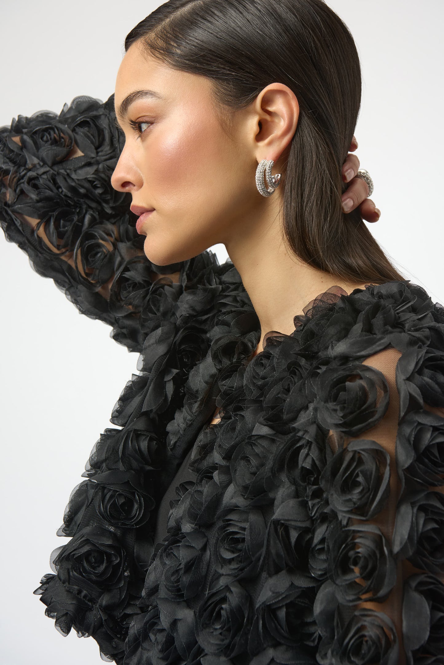 Joseph Ribkoff Rosette Embroidered Straight Cover Up Black 254180-11