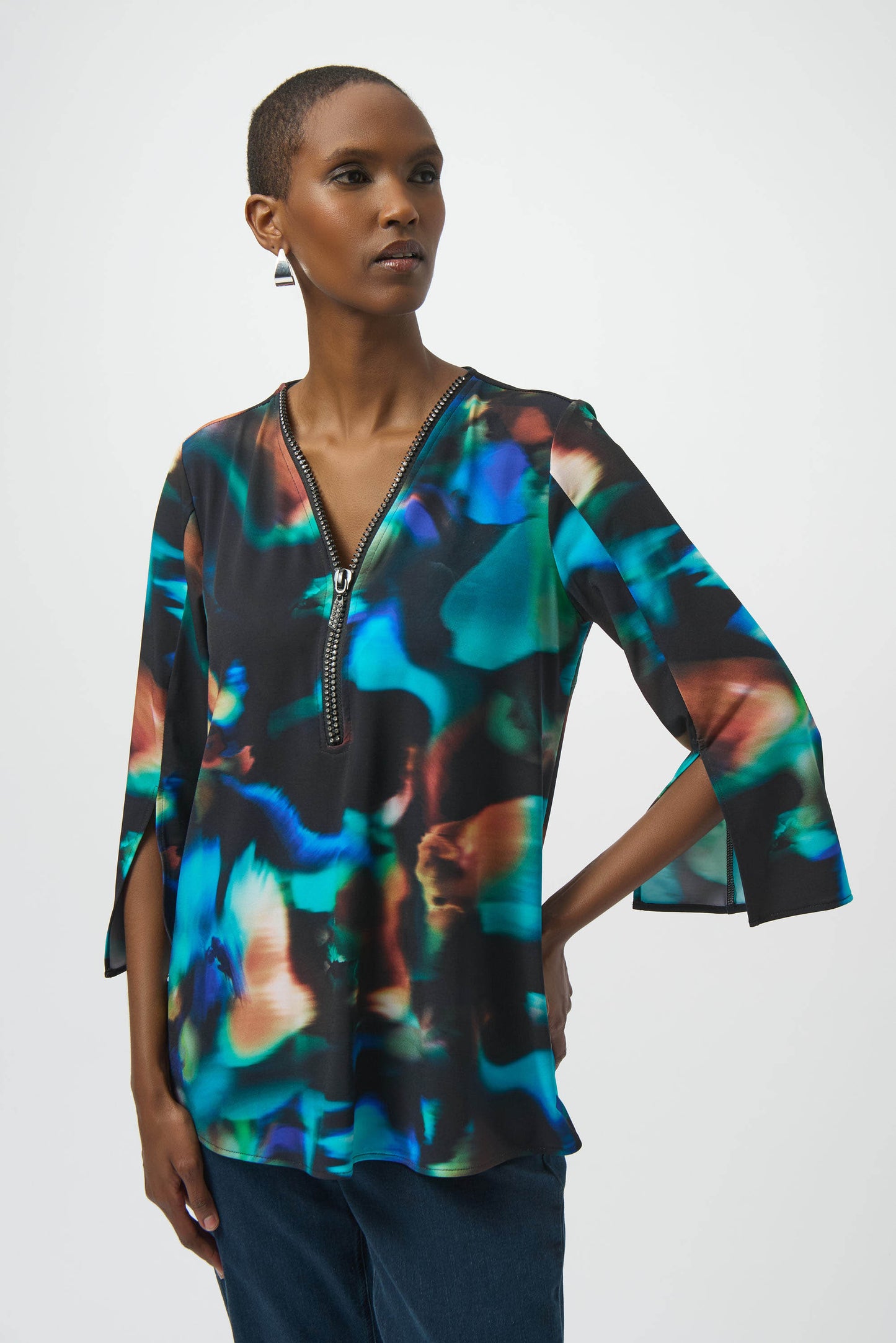 Joseph Ribkoff Silky Knit Abstract Print Fit and Flare Tunic Black/Multi 254204-178