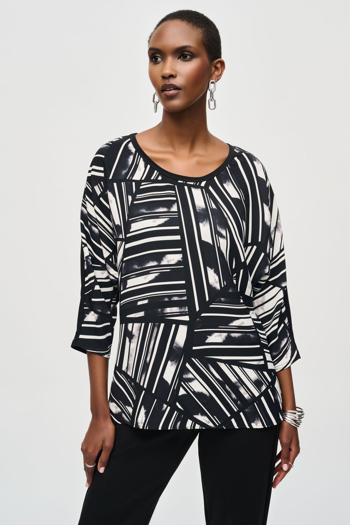 Joseph Ribkoff Woven Abstract Print Top Black/Multi 243331-178