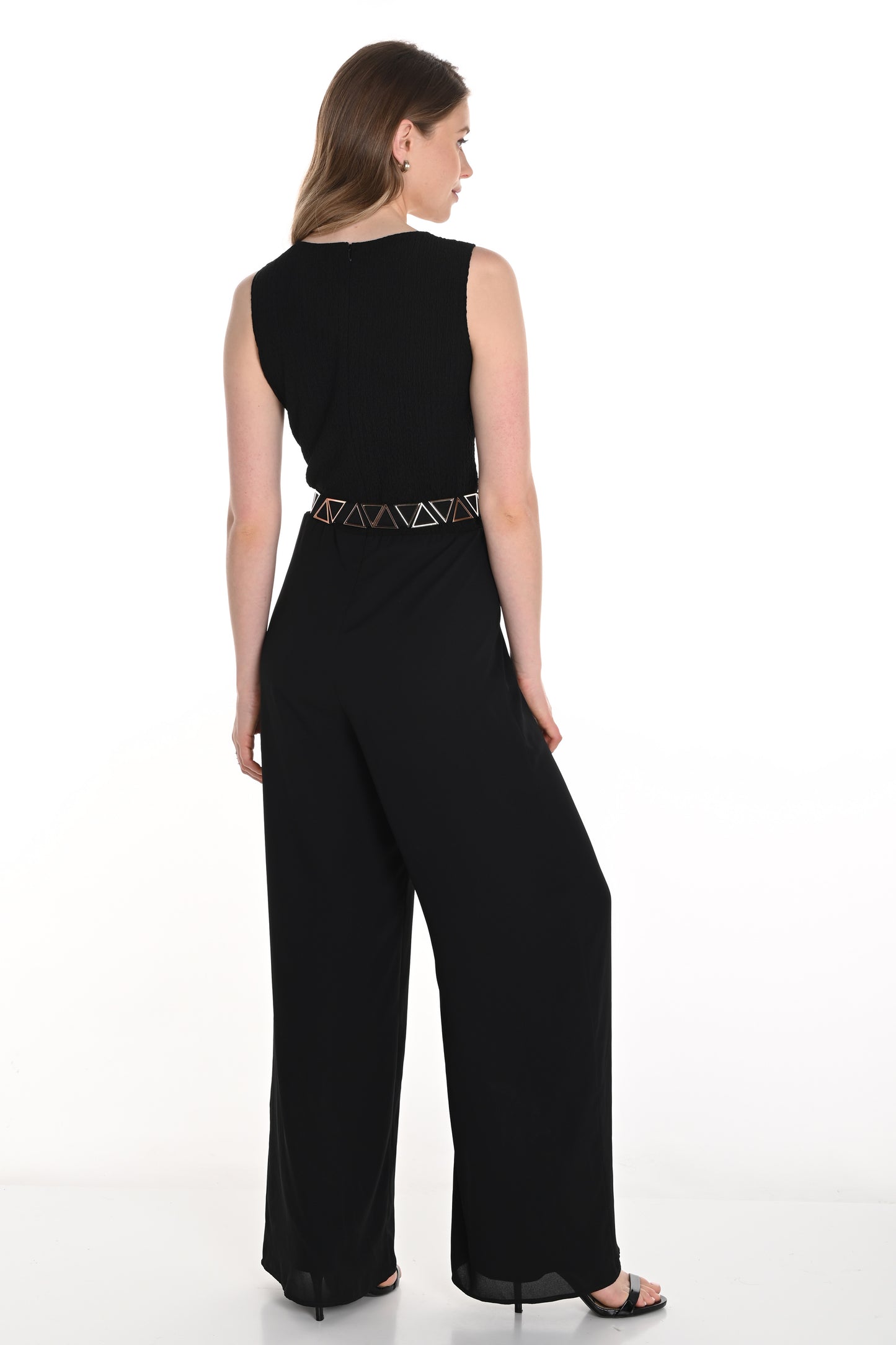 Frank Lyman Wide Leg Gold Belt Detail Jumpsuit Black 256265-100