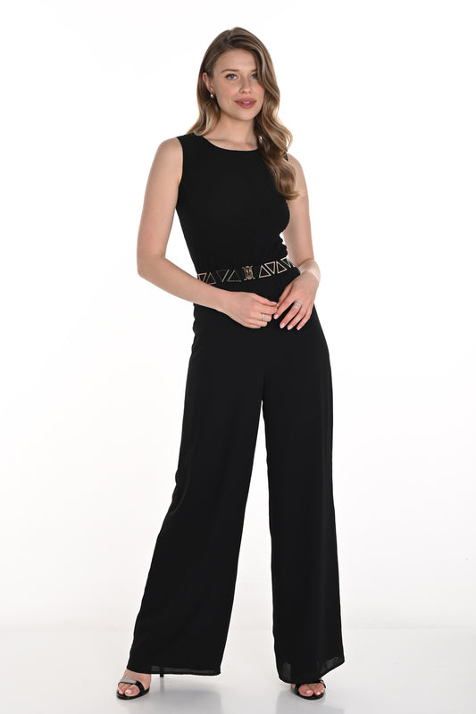 Frank Lyman Wide Leg Gold Belt Detail Jumpsuit Black 256265-100