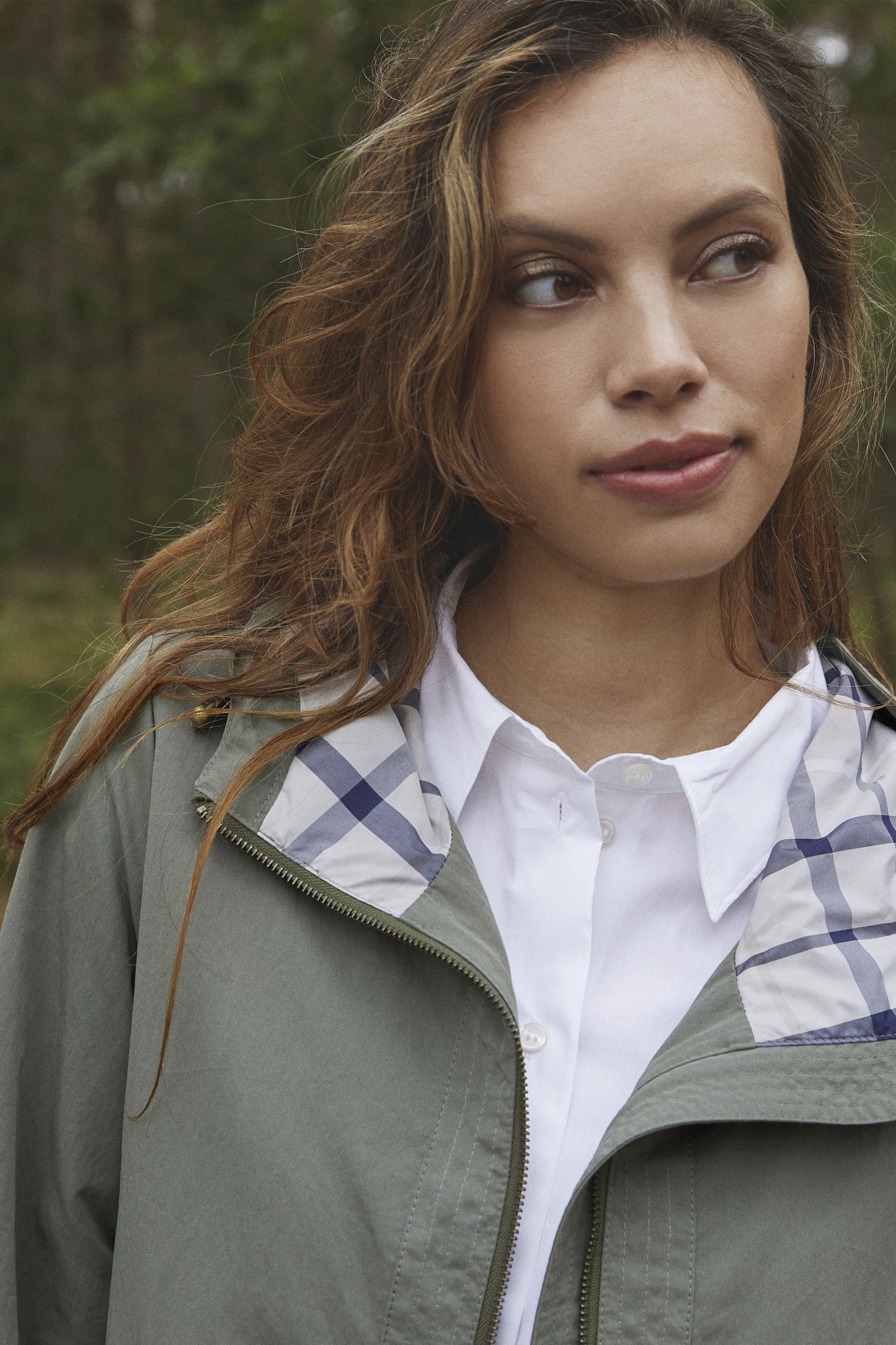 Junge Checked Detail Laila Quilted Jacket Olive 0125-2816-46-45