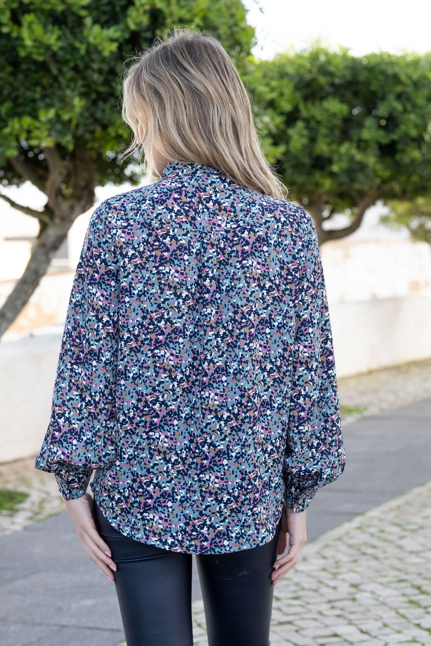 Marble Speckled Blouse Grey/Teal 8156-223