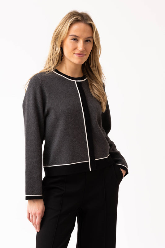 Marble Two-Tone Cardigan - Charcoal - 8108-105