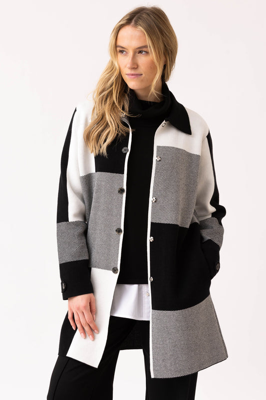 Marble Large Checked Cardigan - Black/Ivory- 8110-104