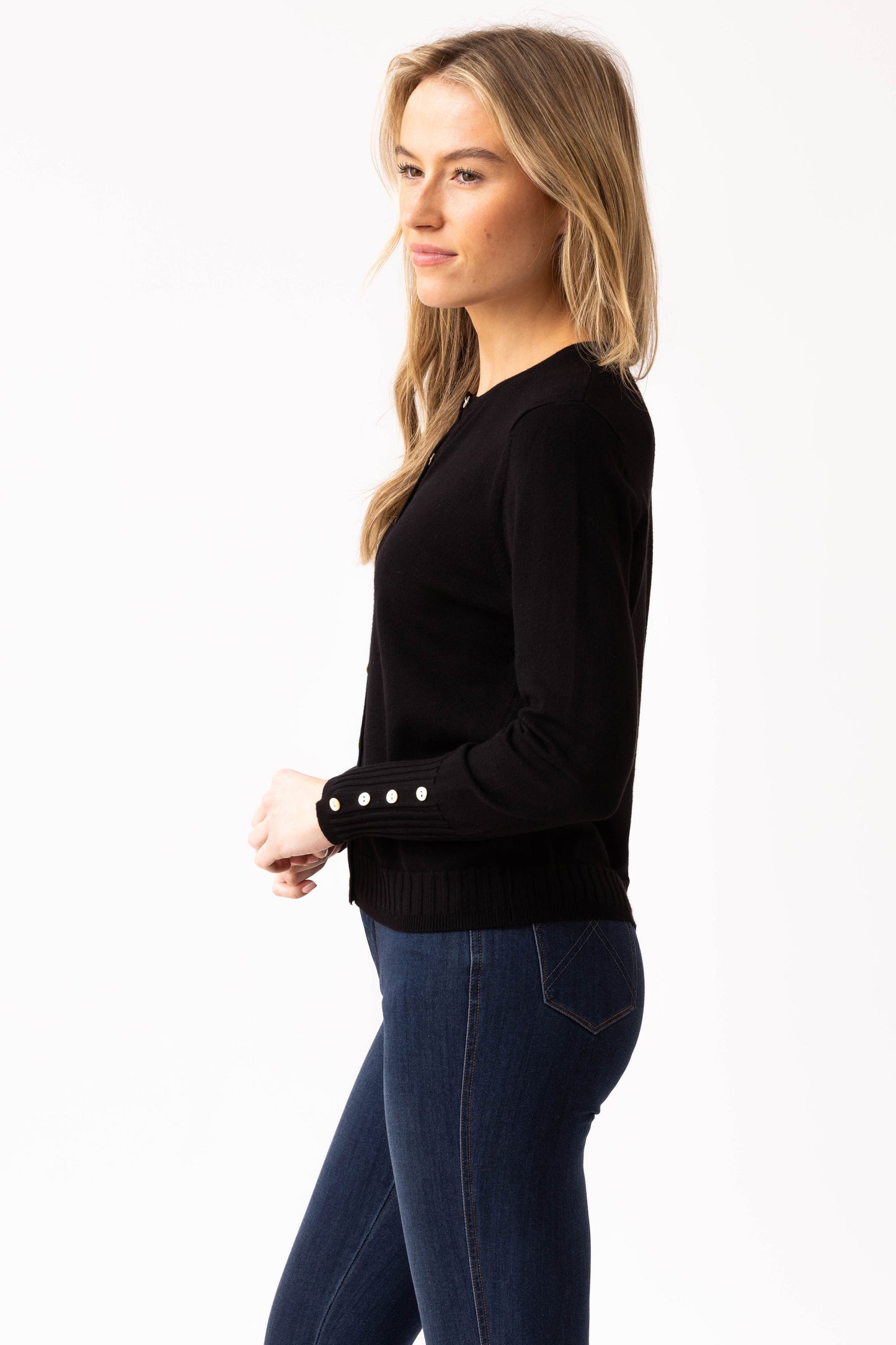 Marble Fine Knit Ribbed Detailed Cardigan - Black - 6500-101