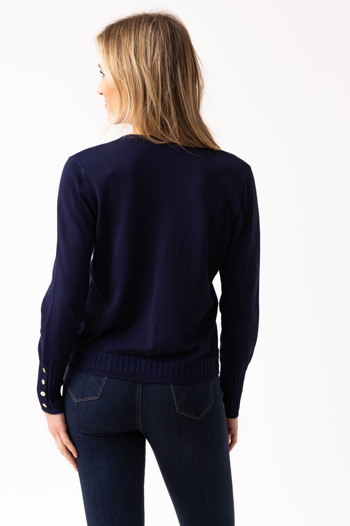 Marble Fine Knit Ribbed Detailed Cardigan - Navy - 6500-103