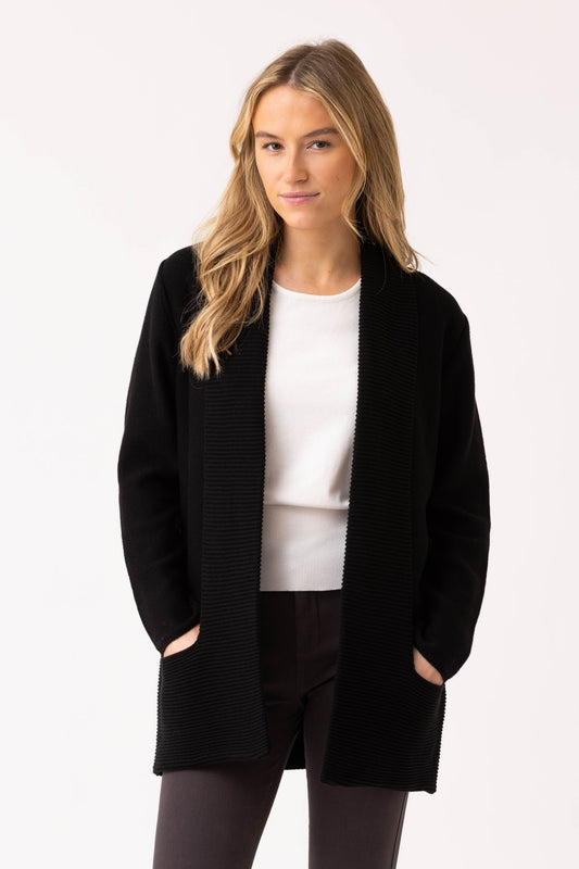 Marble Ribbed Pocket Detailed Cardigan - Black - 6391-101