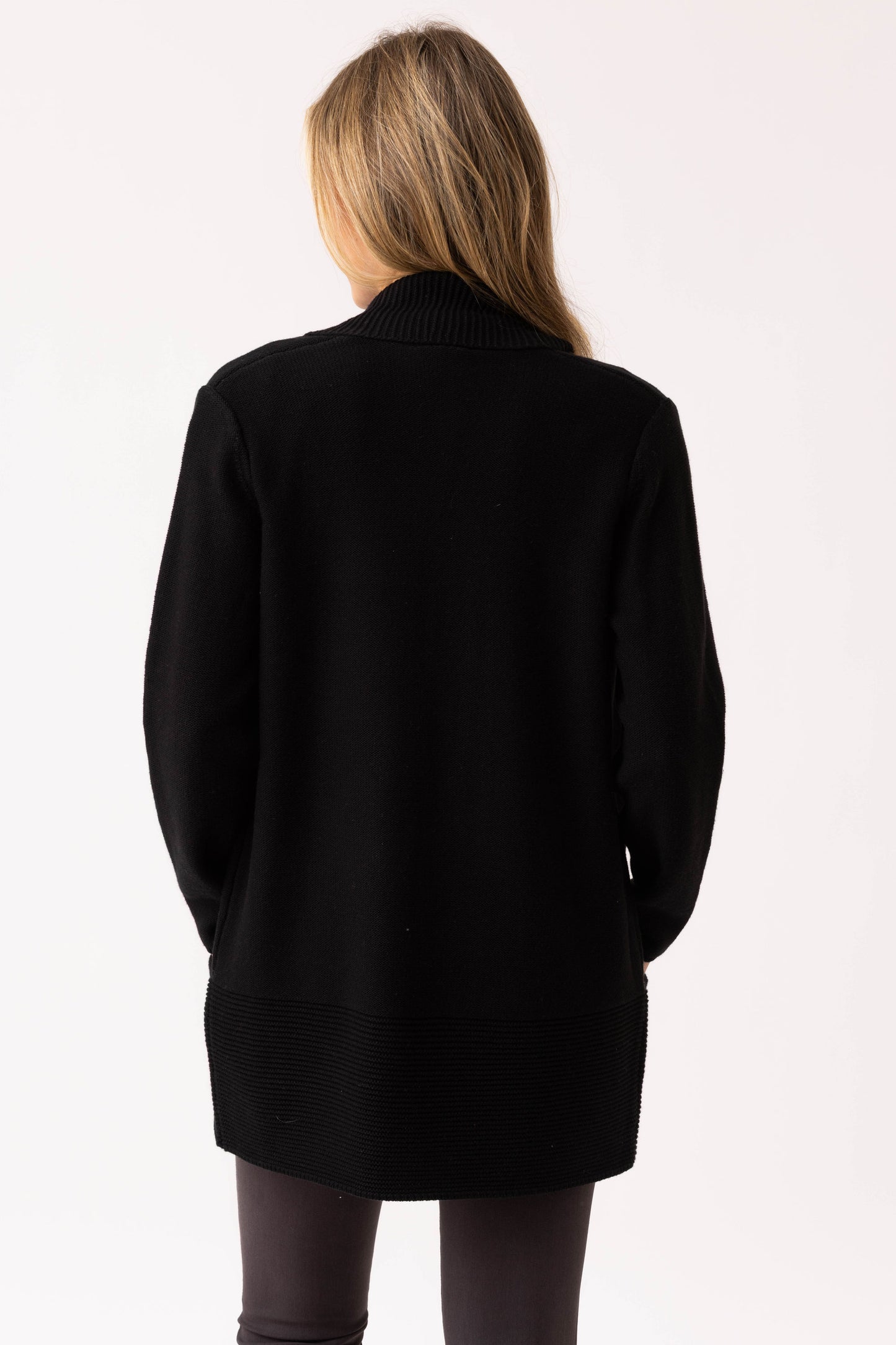Marble Ribbed Pocket Detailed Cardigan - Black - 6391-101