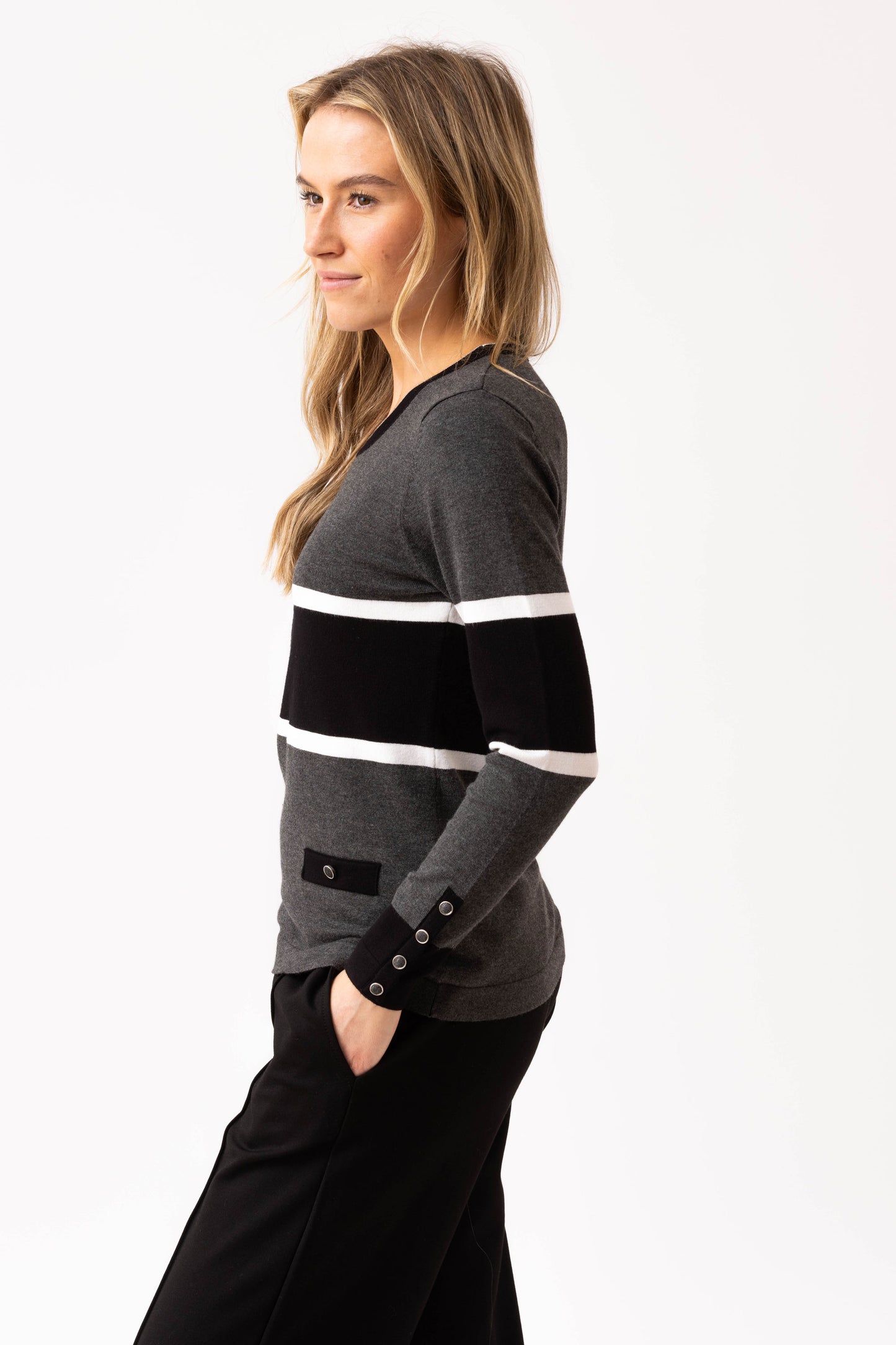 Marble Bold Striped Sweater Charcoal 7996-105
