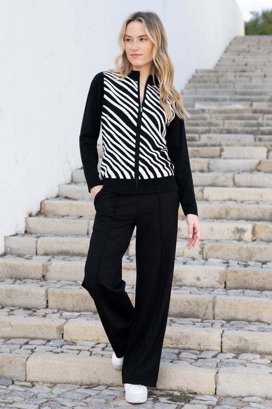 Marble Monochrome Striped Cardigan- Black - 8034-101