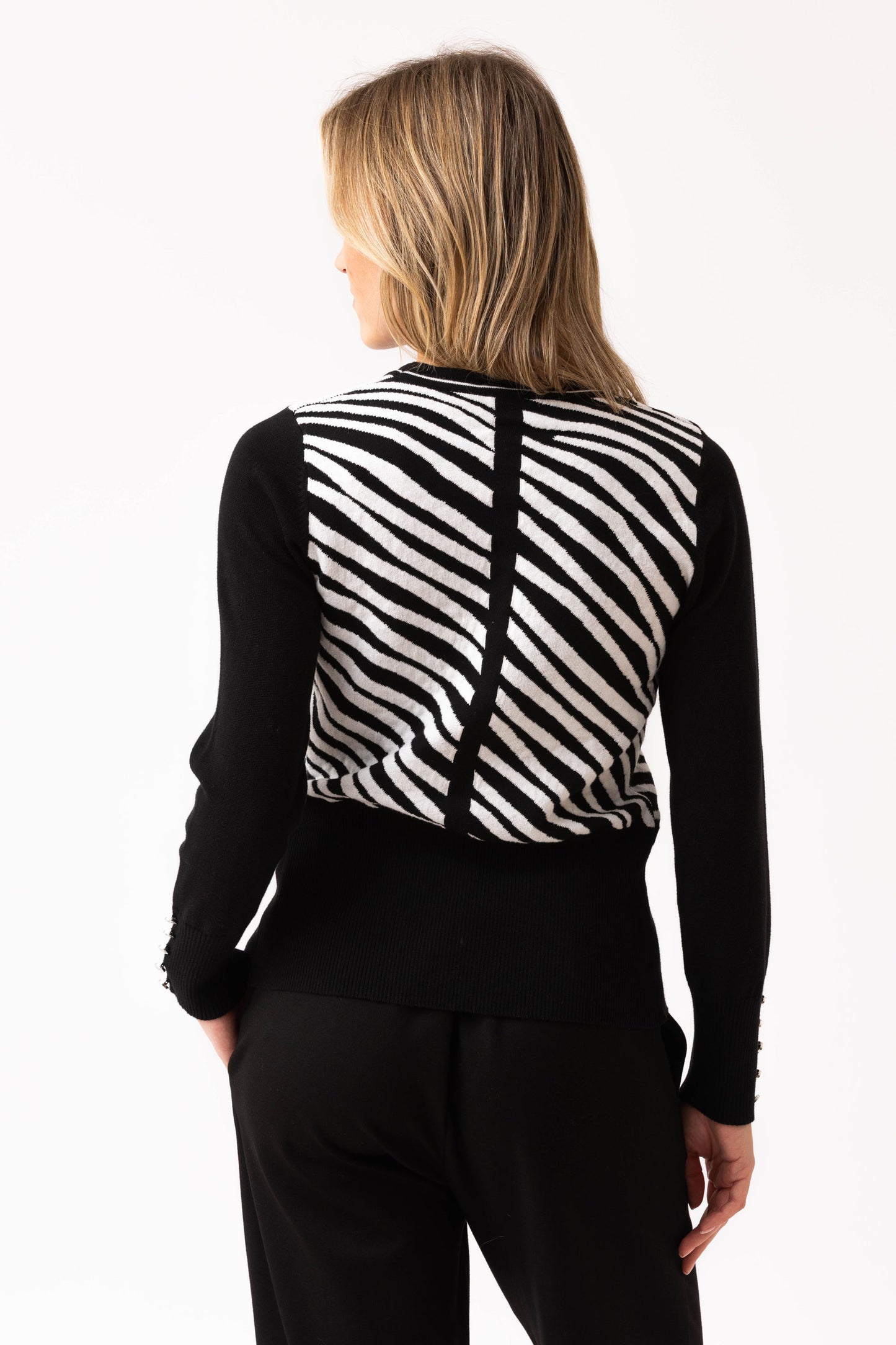 Marble Monochrome Striped Sweater Black 8041-101
