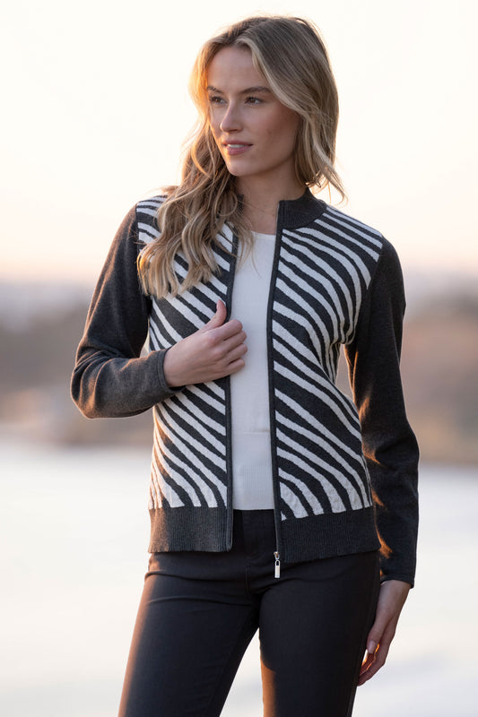 Marble Illusion Knit Cardigan - Charcoal - 8034-105