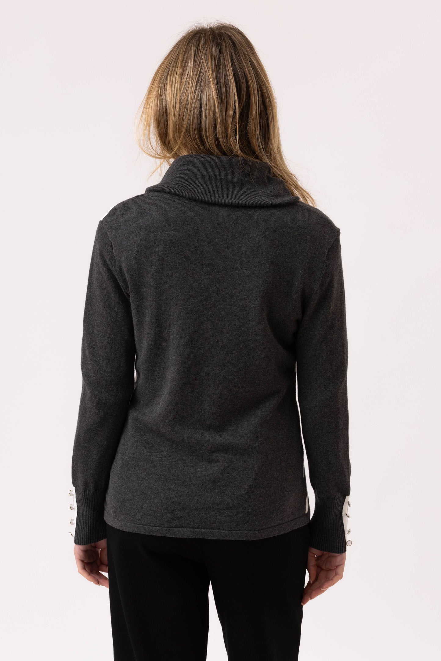 Marble Striped Roll Neck Sweater - Charcoal - 8090-105