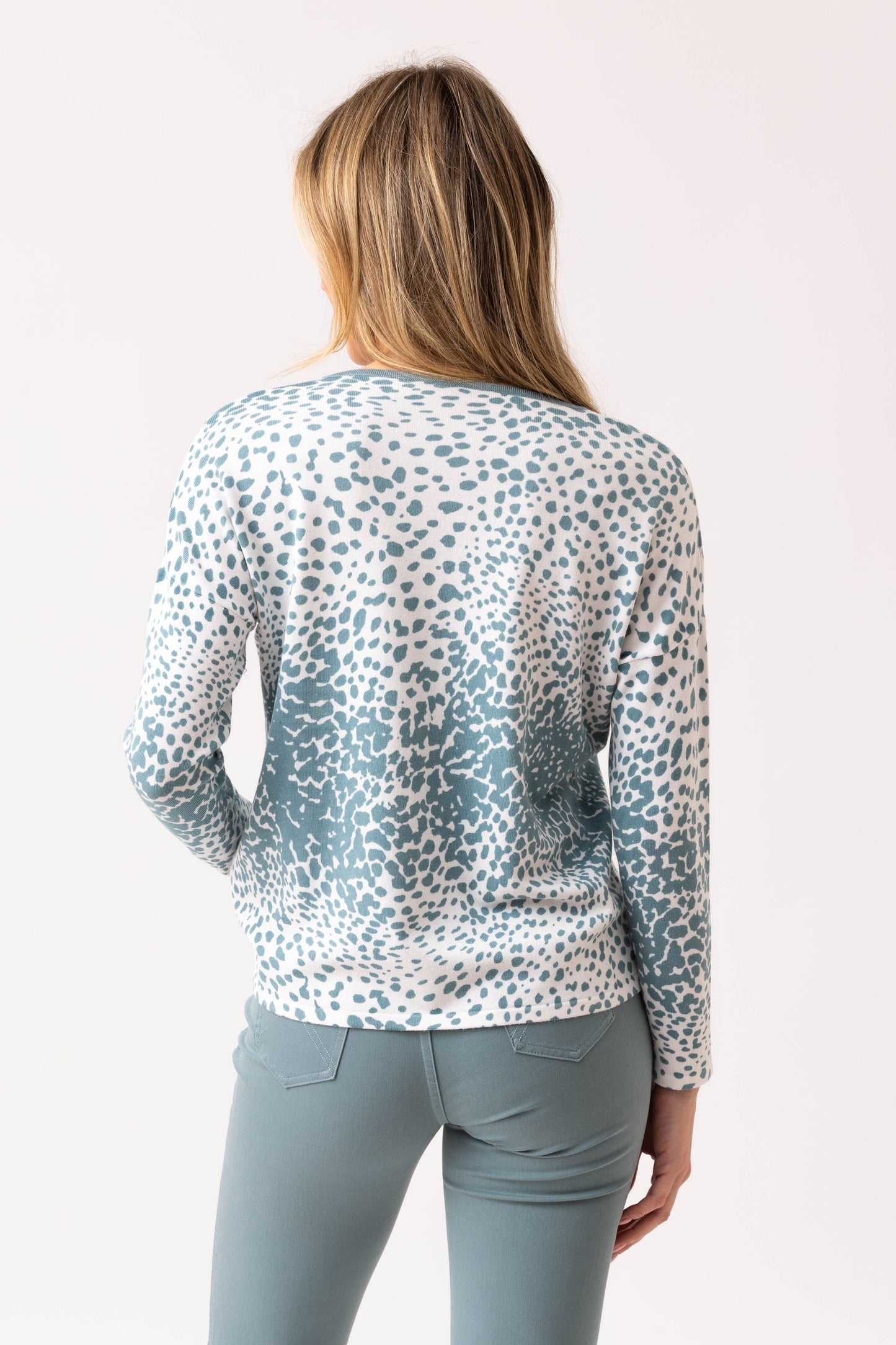 Marble Zip Detailed Sweater Grey/Teal 7995-223