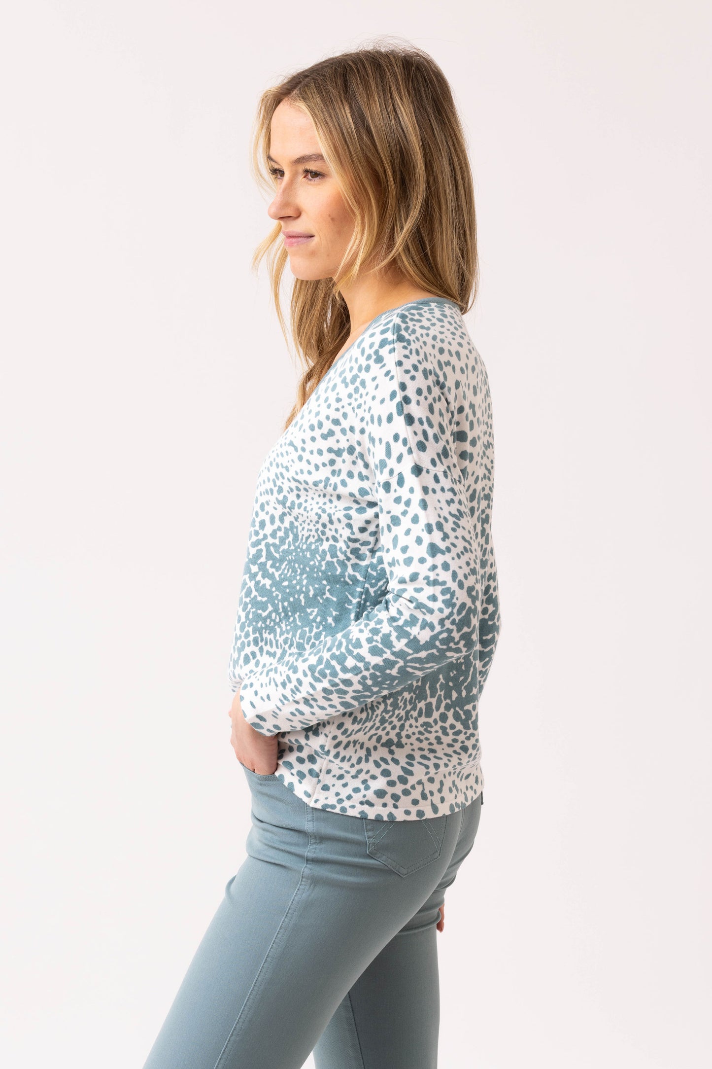 Marble Zip Detailed Sweater Grey/Teal 7995-223