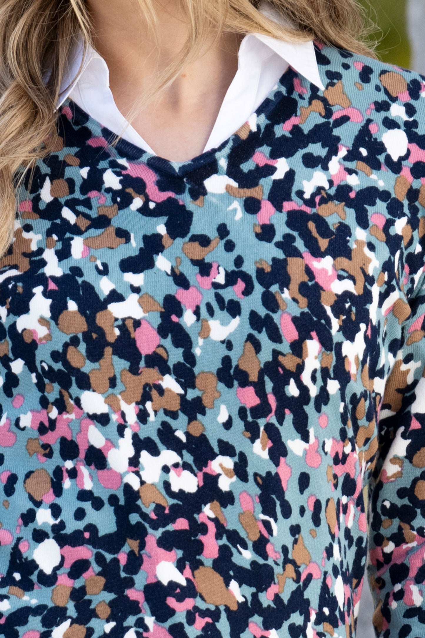 Marble Speckled Print Sweater Grey/Teal 8021-223