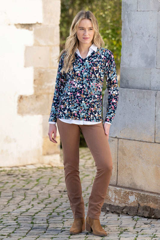 Marble Speckled Print Sweater Grey/Teal 8021-223