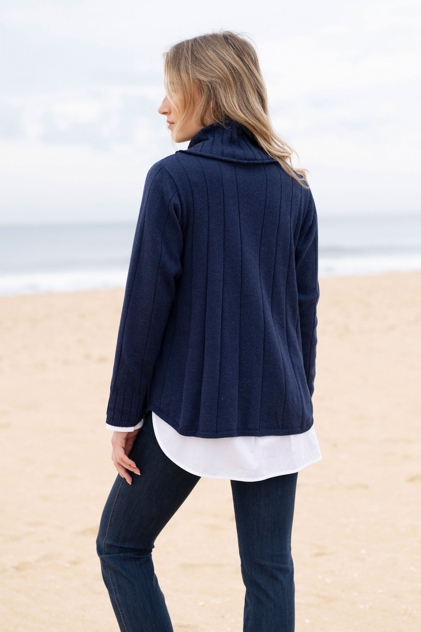 Marble Ribbed Sweater - Navy - 8066-103