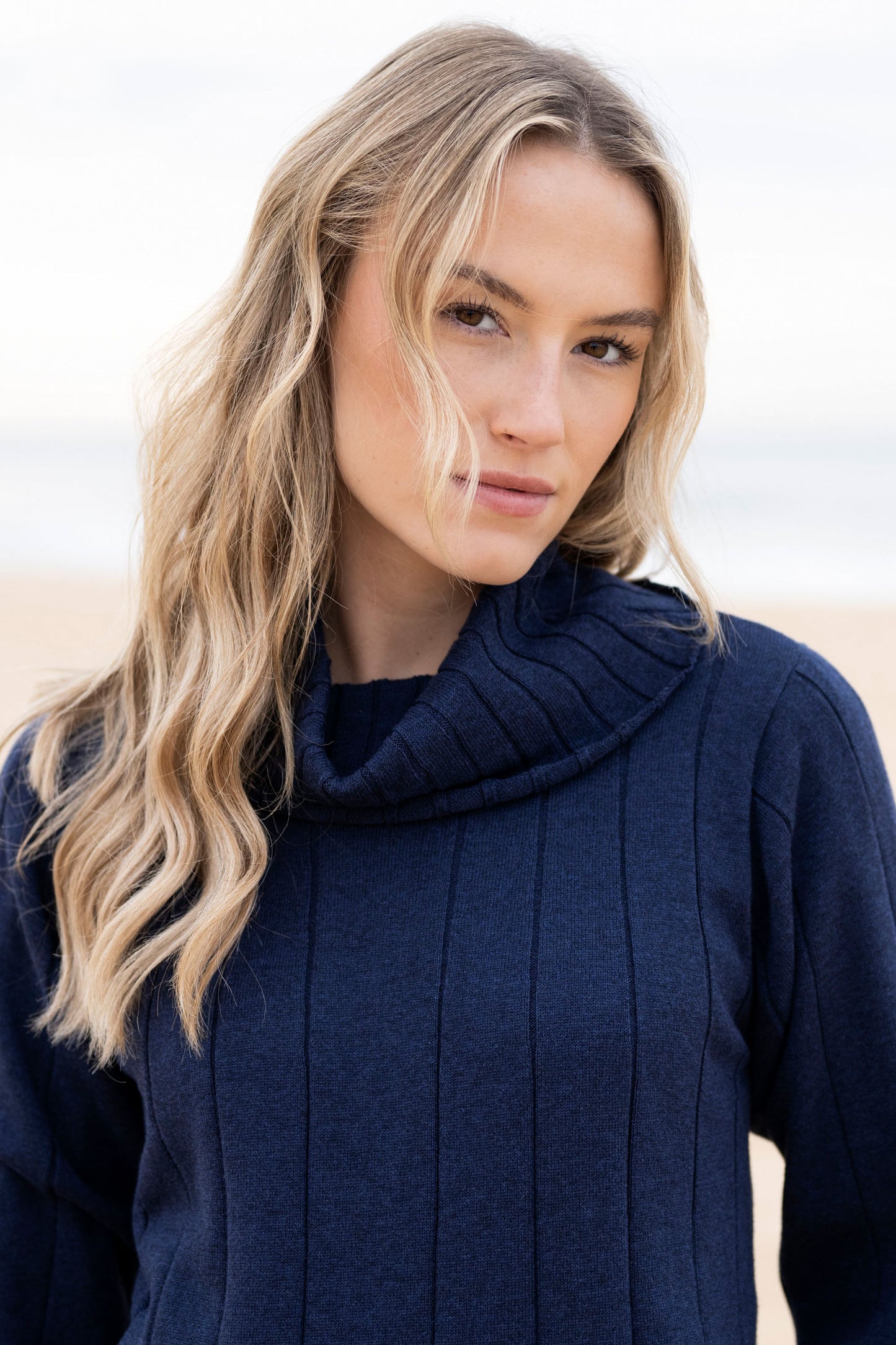 Marble Ribbed Sweater - Navy - 8066-103