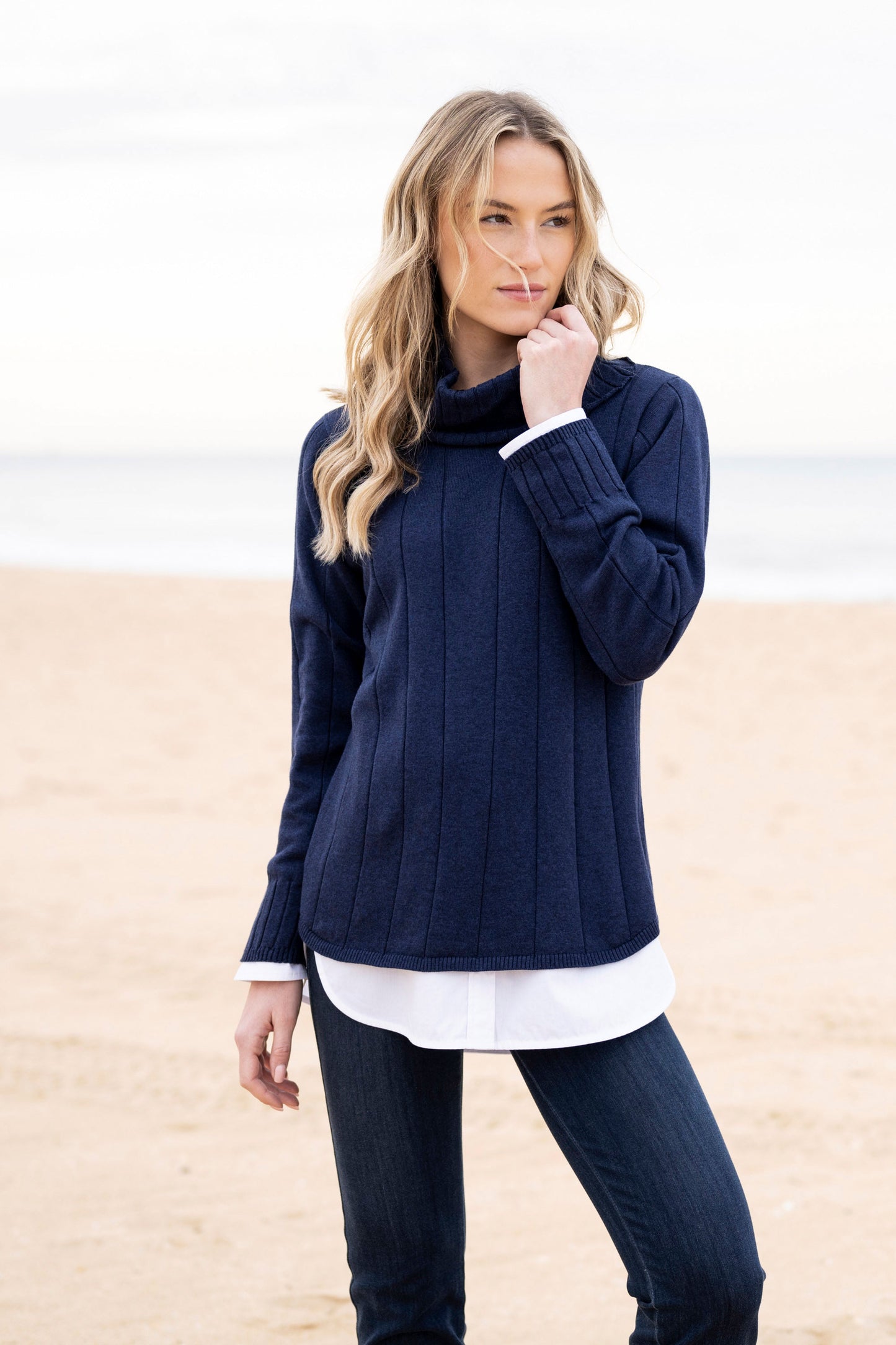 Marble Ribbed Sweater - Navy - 8066-103