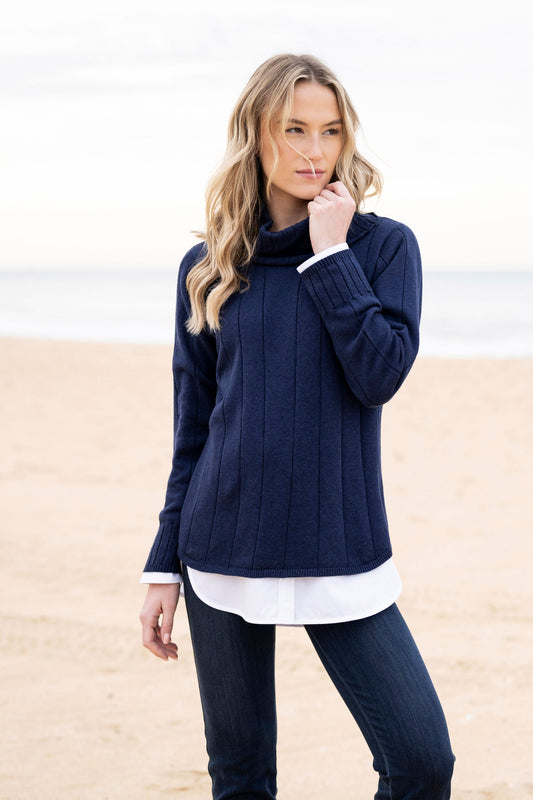 Marble Ribbed Sweater - Navy - 8066-103