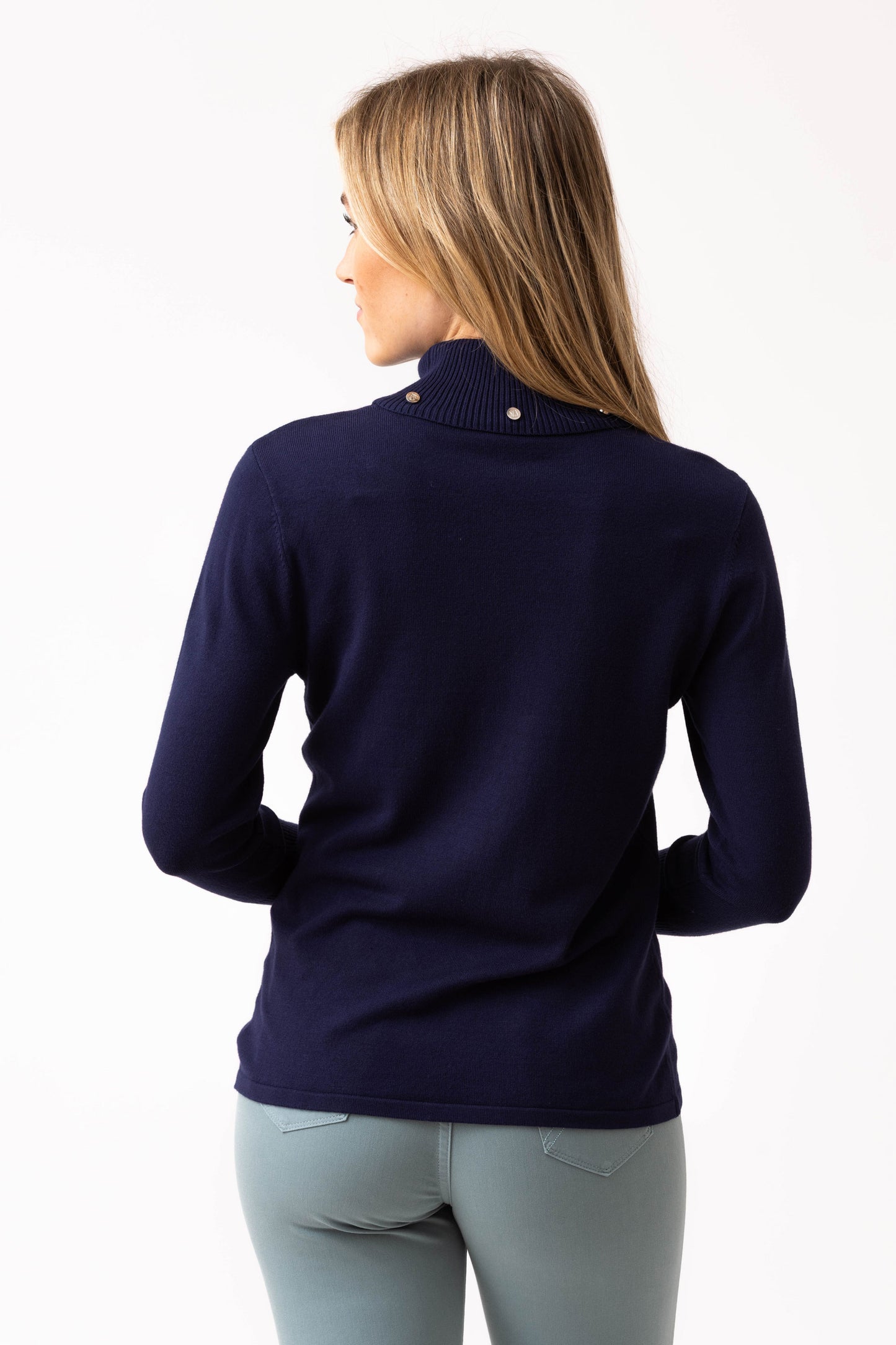 Marble Turtle Neck Button Detail Sweater - Navy - 6316-103