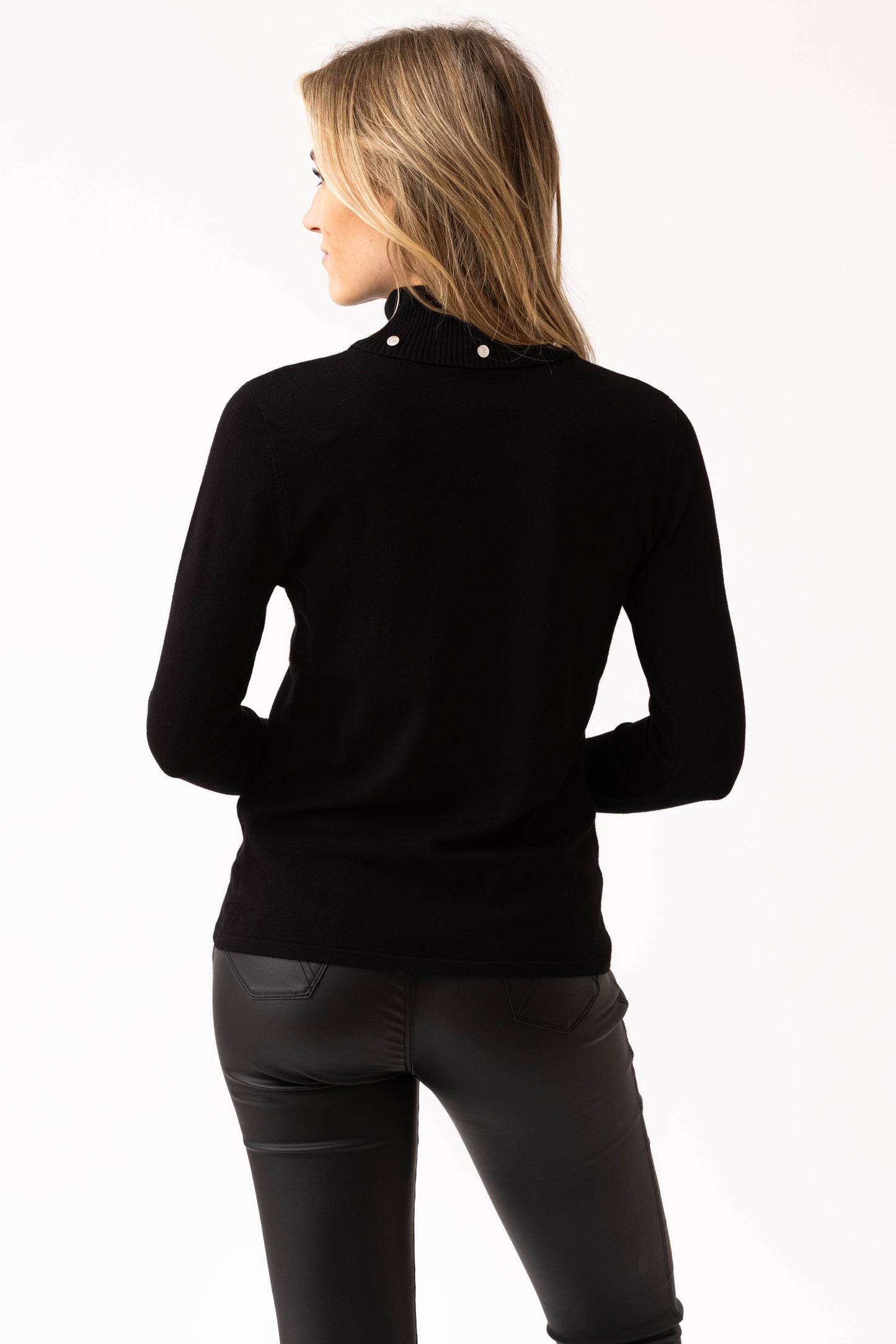 Marble Turtle Neck Button Detail Sweater Black 6316-101
