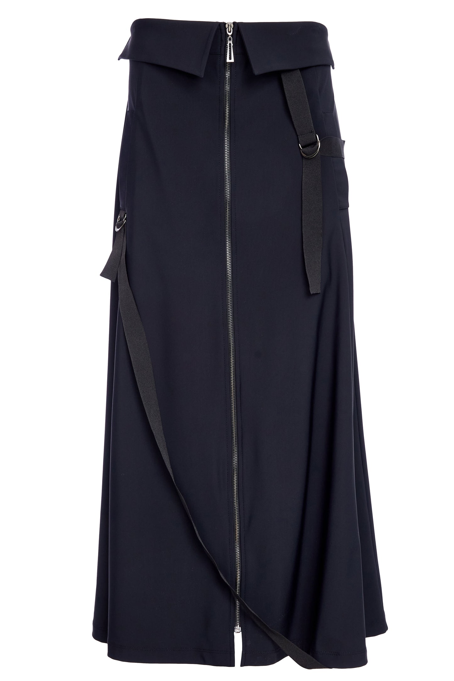 Naya A line skirt with zip and fold over band with strap detail Black NAS25220-09